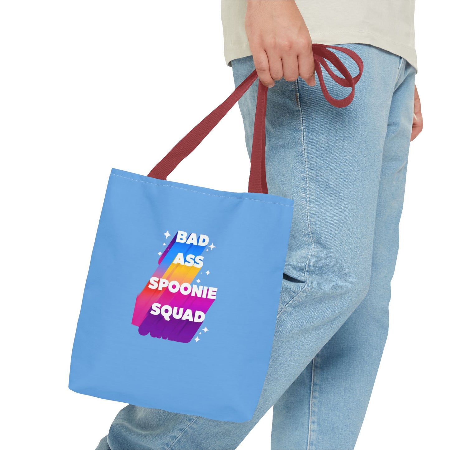 Autoimmune Disease Awareness Tote Bag - "Big Ass Spoonie Squad" (Light Blue)