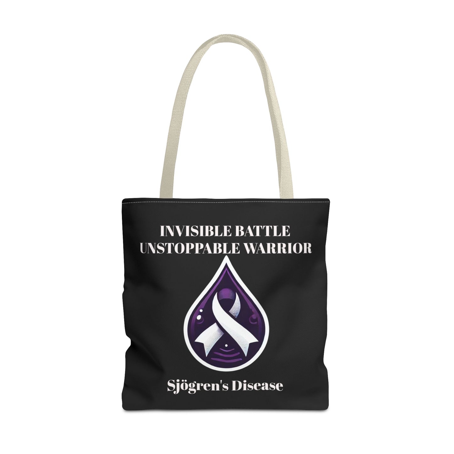 Invisible Battle Unstoppable Warrior Tote Bag - Sjögren's Disease Awareness (Black)
