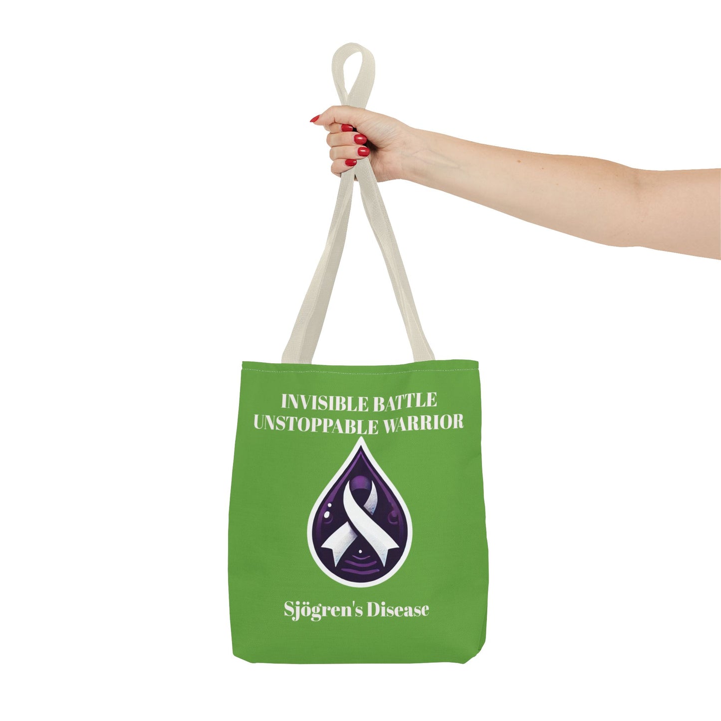 Invisible Battle Unstoppable Warrior Tote Bag - Sjögren's Disease Awareness (Green)