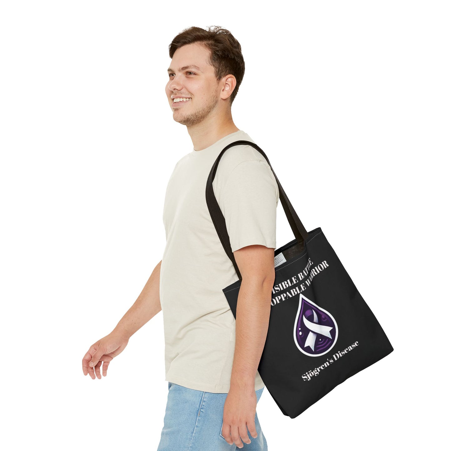 Invisible Battle Unstoppable Warrior Tote Bag - Sjögren's Disease Awareness (Black)