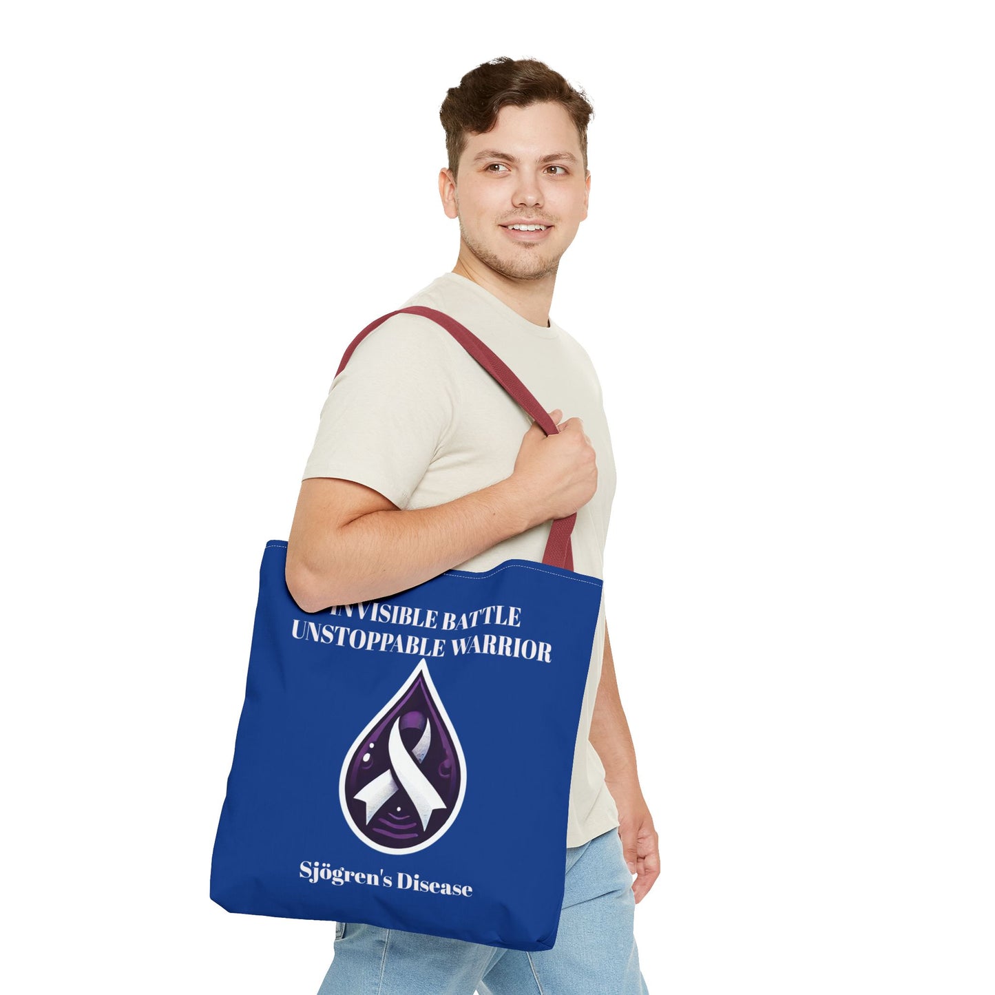 Invisible Battle Unstoppable Warrior Tote Bag - Sjögren's Disease Awareness (Dark Blue)