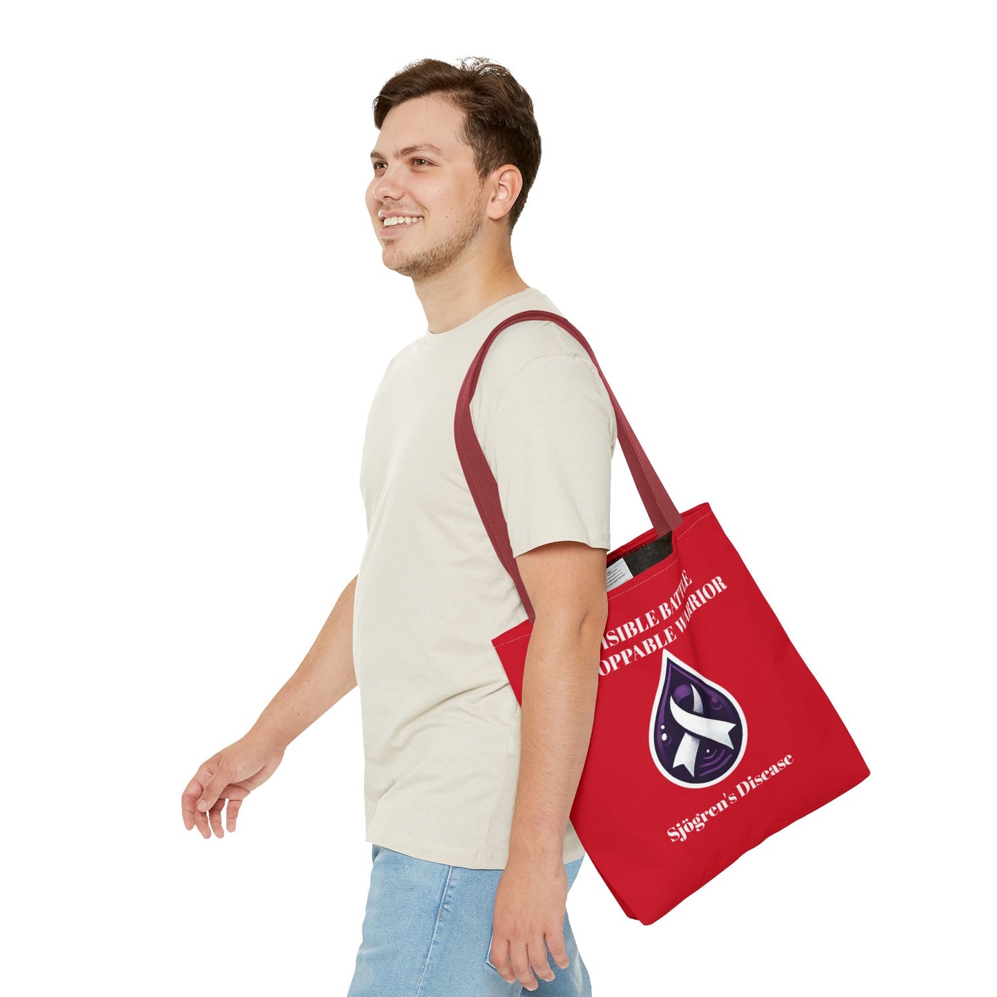 Invisible Battle Unstoppable Warrior Tote Bag - Sjögren's Disease Awareness (Red)