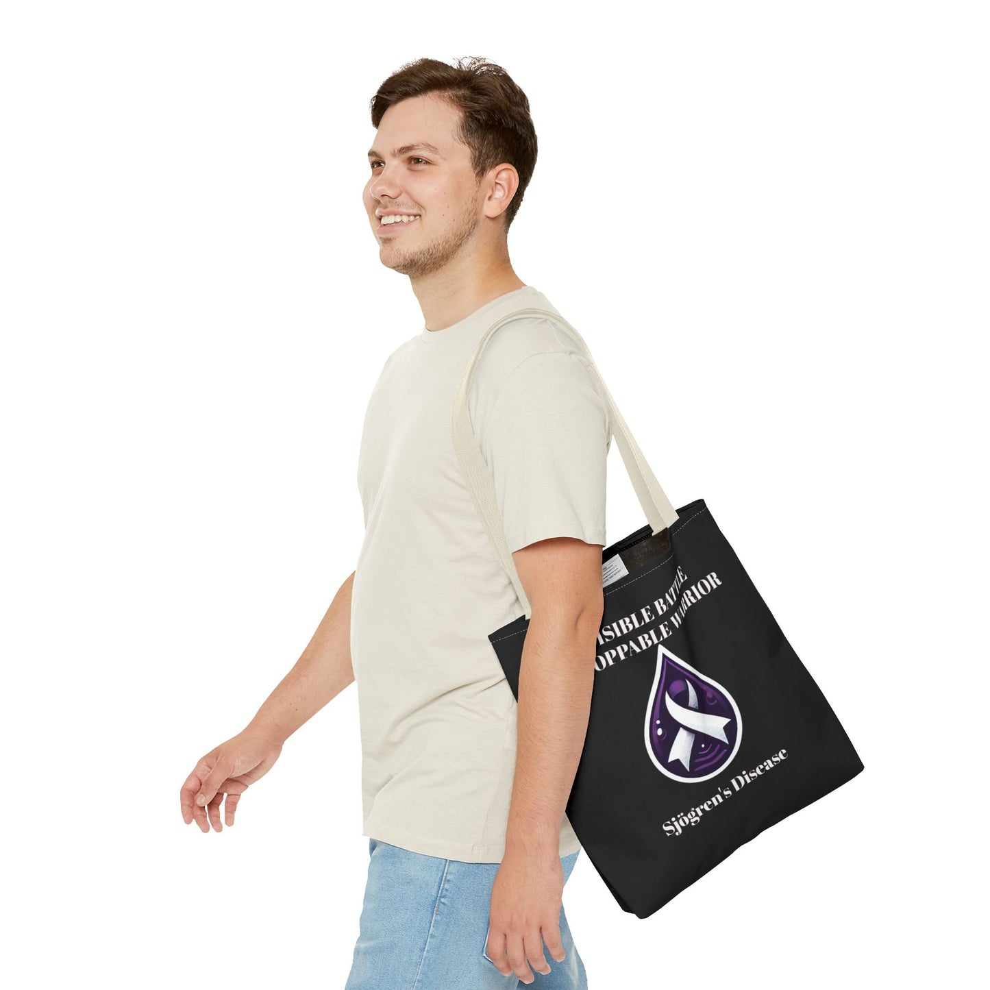 Invisible Battle Unstoppable Warrior Tote Bag - Sjögren's Disease Awareness (Black)