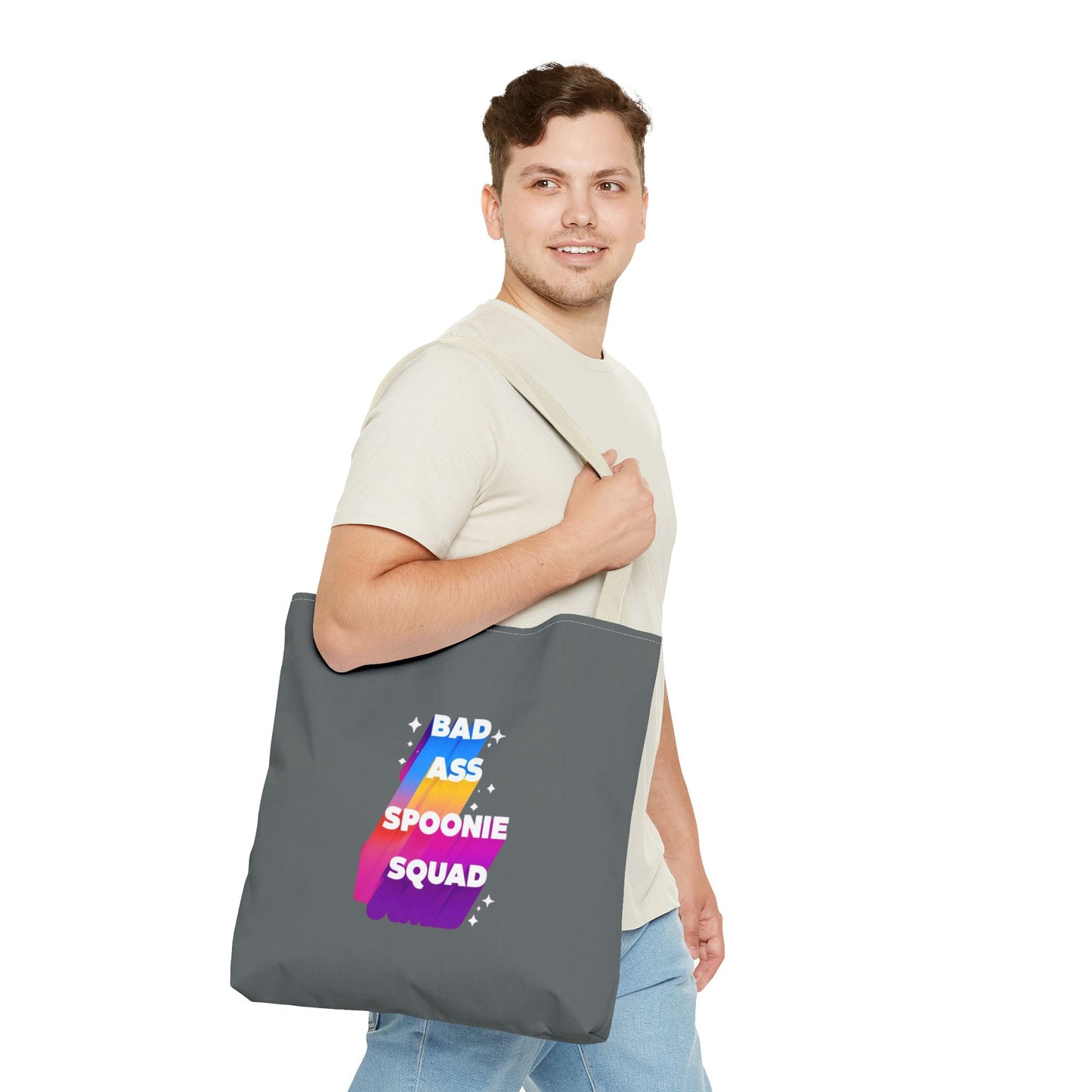 Autoimmune Disease Awareness Tote Bag - "Bad Ass Spoonie Squad" (Dark Grey)