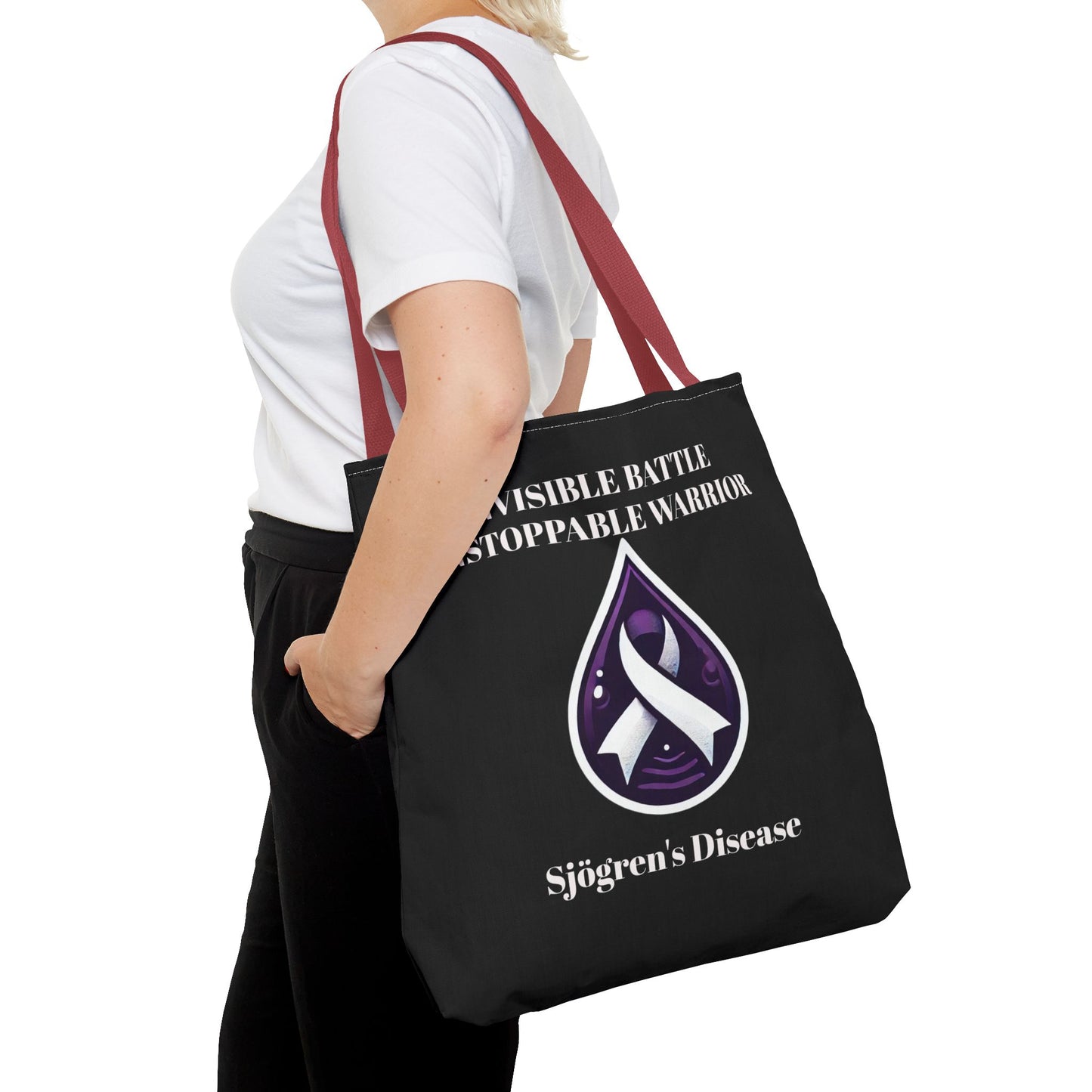 Invisible Battle Unstoppable Warrior Tote Bag - Sjögren's Disease Awareness (Black)