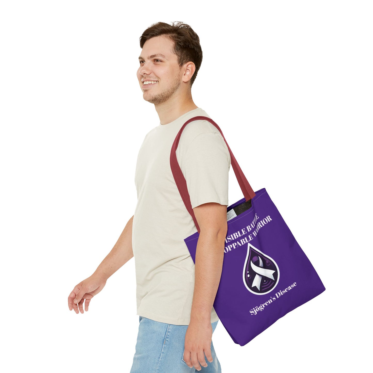 Invisible Battle Unstoppable Warrior Tote Bag - Sjögren's Disease Awareness (Dark Purple)