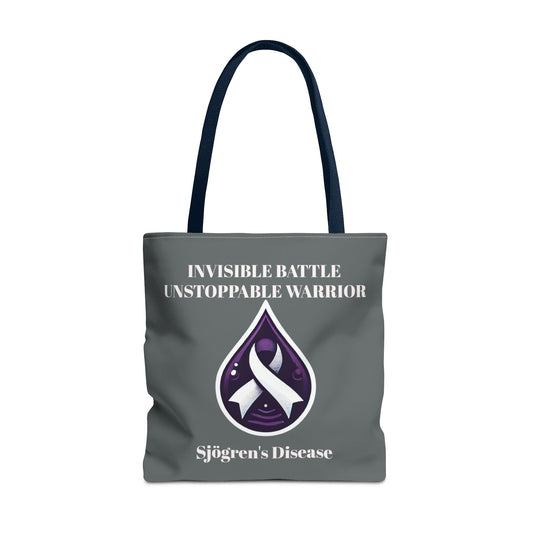 Invisible Battle Unstoppable Warrior Tote Bag - Sjögren's Disease Awareness (Dark Gray)