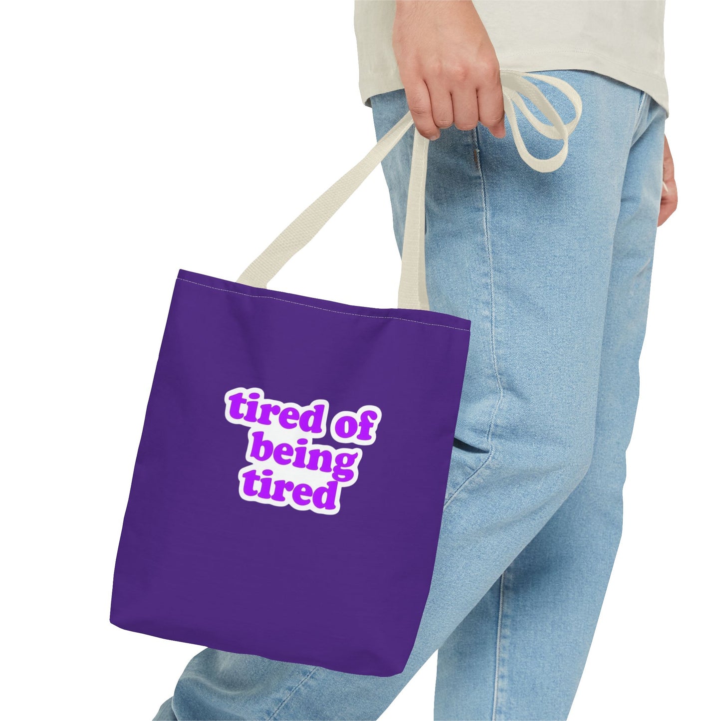 Autoimmune Disease Awareness Tote Bag - "tired of being tired" (Purple)