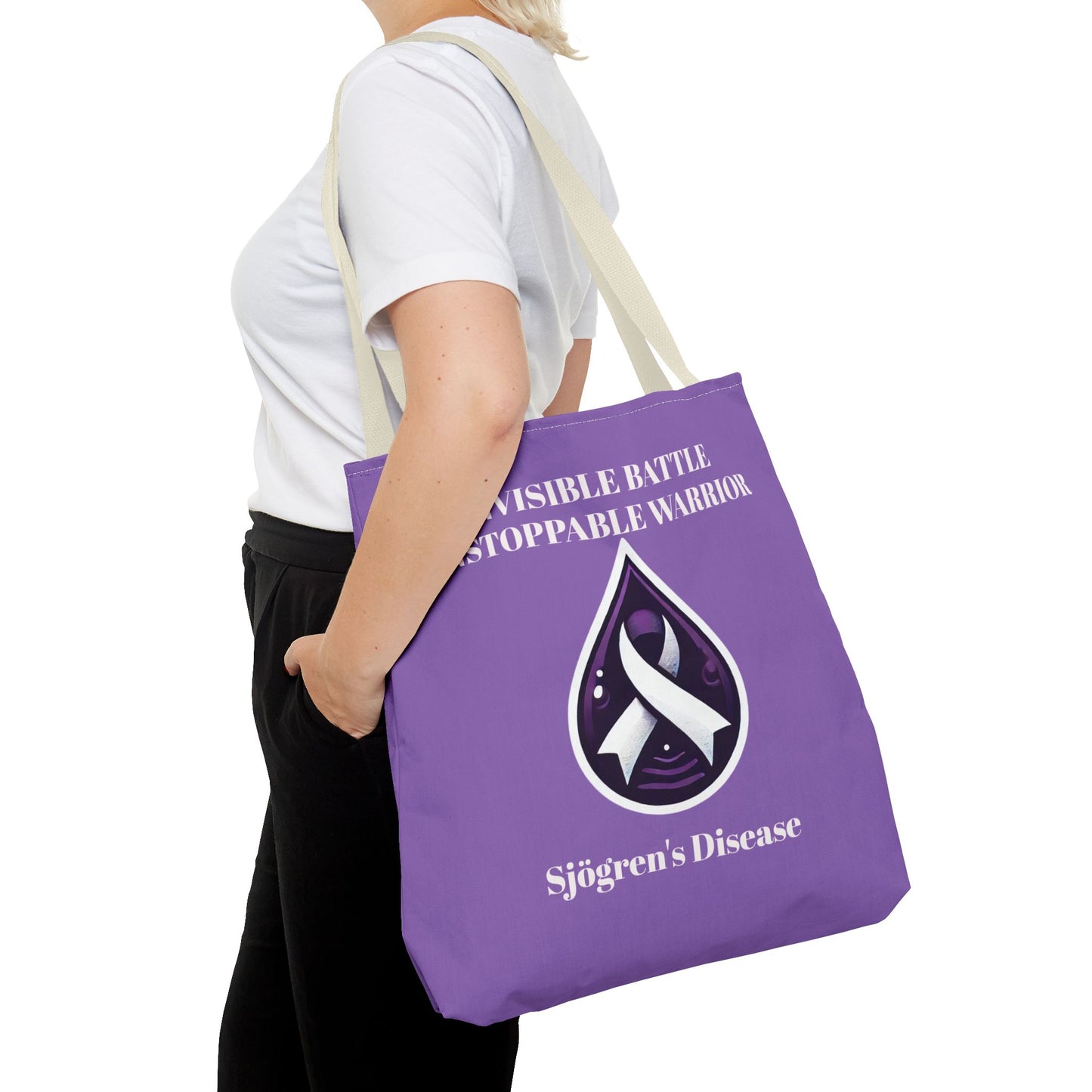 Invisible Battle Unstoppable Warrior Tote Bag - Sjögren's Disease Awareness (Purple)
