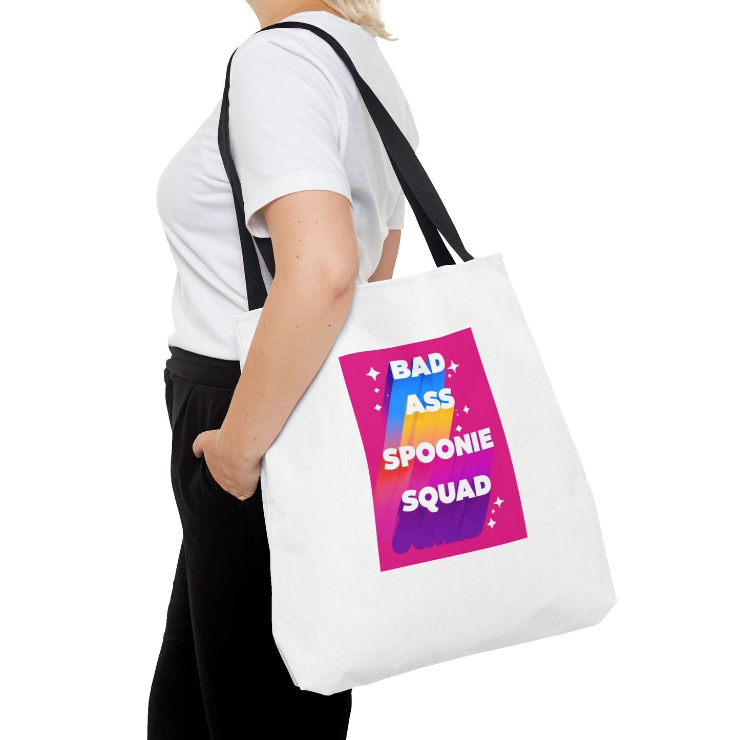 Autoimmune Disease Awareness Tote Bag - "Bad Ass Spoonie Squad" (White)