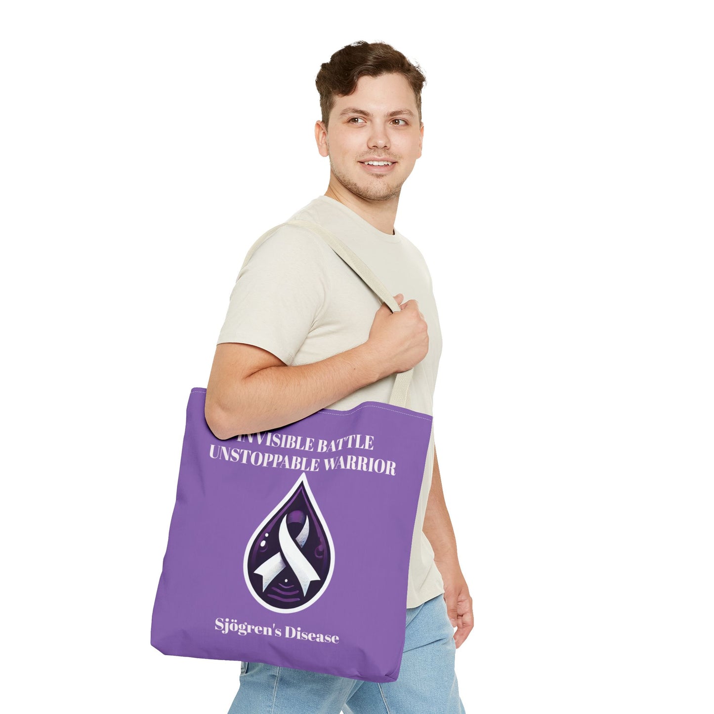 Invisible Battle Unstoppable Warrior Tote Bag - Sjögren's Disease Awareness (Purple)