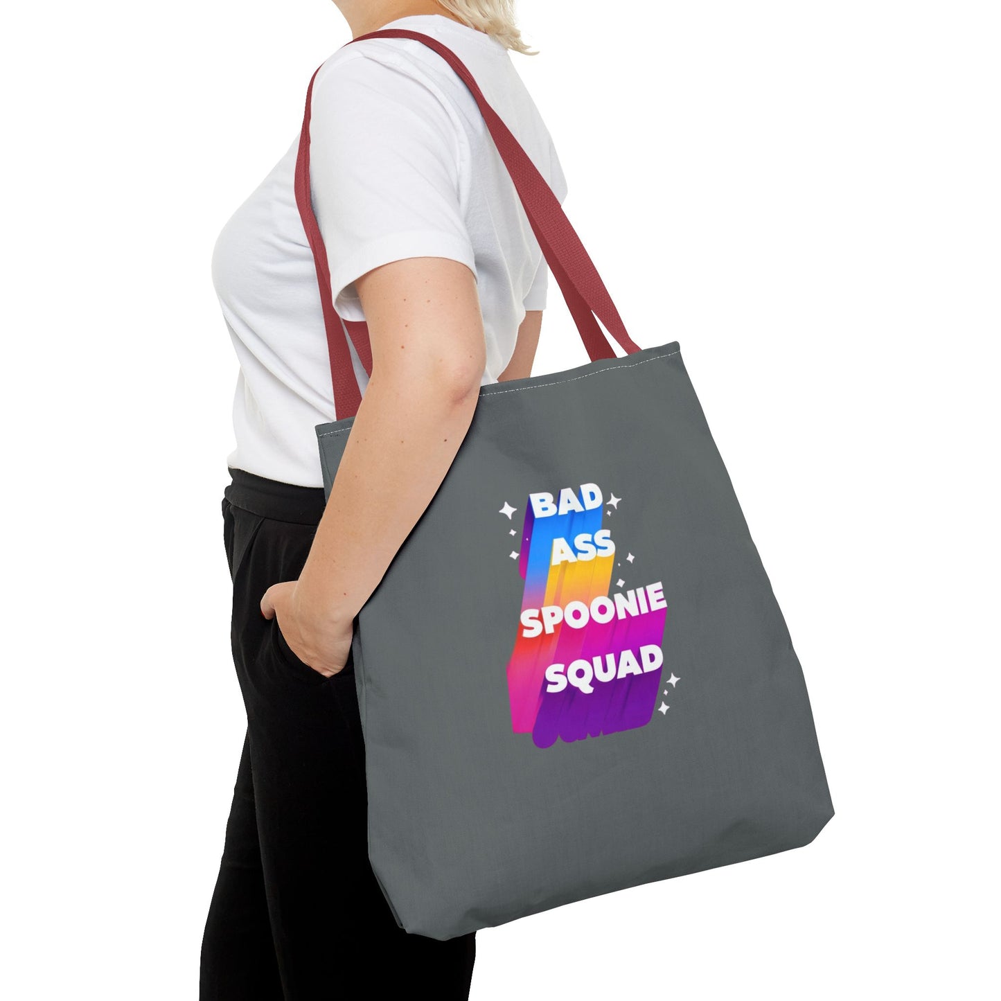 Autoimmune Disease Awareness Tote Bag - "Bad Ass Spoonie Squad" (Dark Grey)