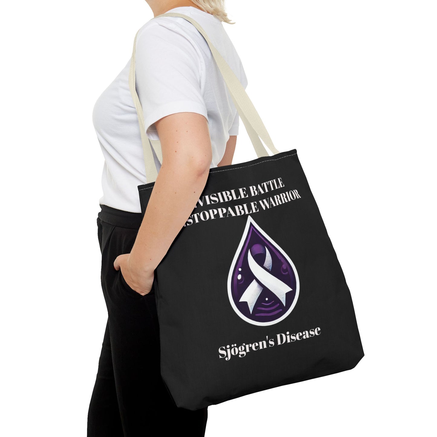 Invisible Battle Unstoppable Warrior Tote Bag - Sjögren's Disease Awareness (Black)