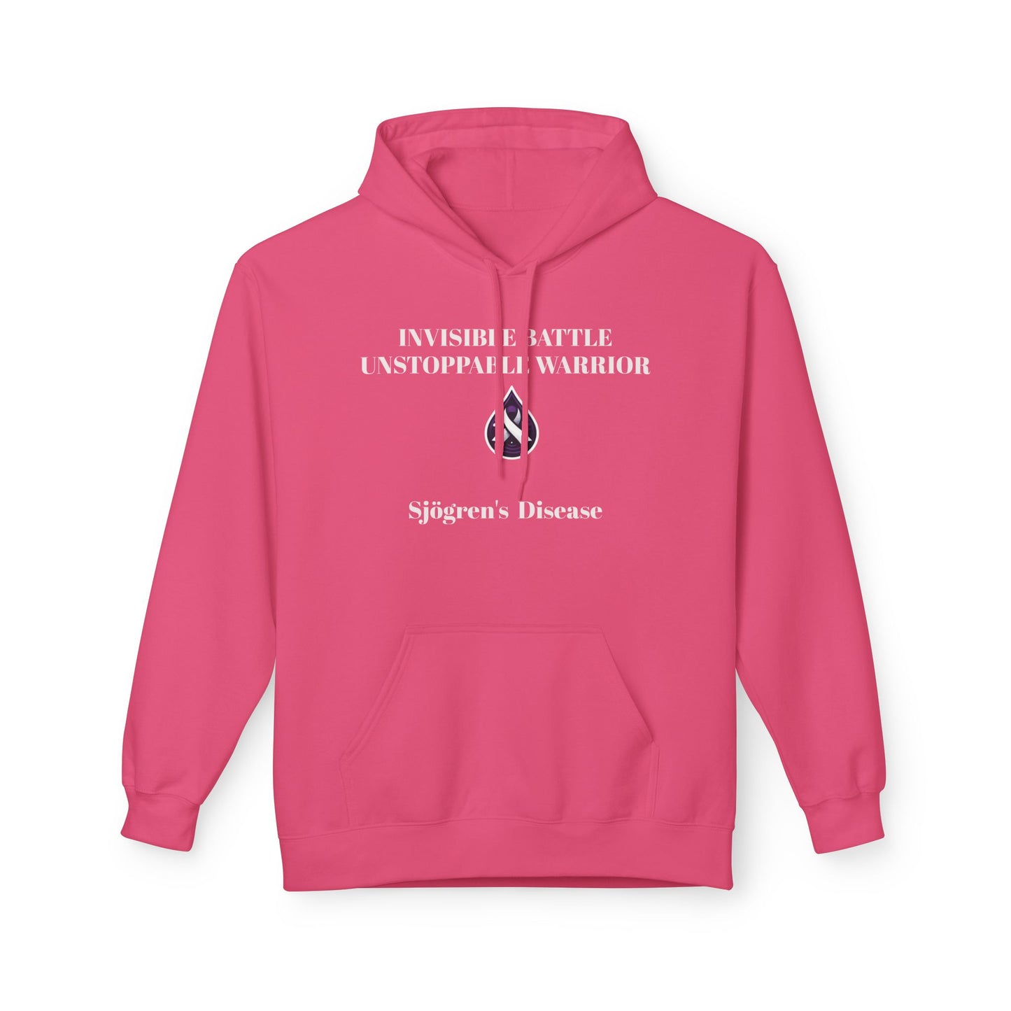 Unisex Fleece Hoodie, Sjögren's Disease - Invisible Battle Unstoppable Warrior (White Font)