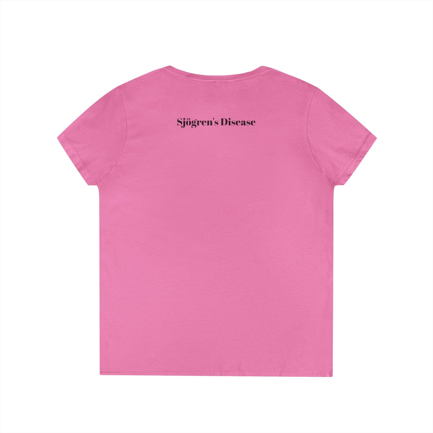 Sjögren's Disease: Empowering Ladies' V-Neck T-Shirt - "I fight BATTLES no one sees, but every day I RISE" Design (Black Font/Blue Tear Graphic)