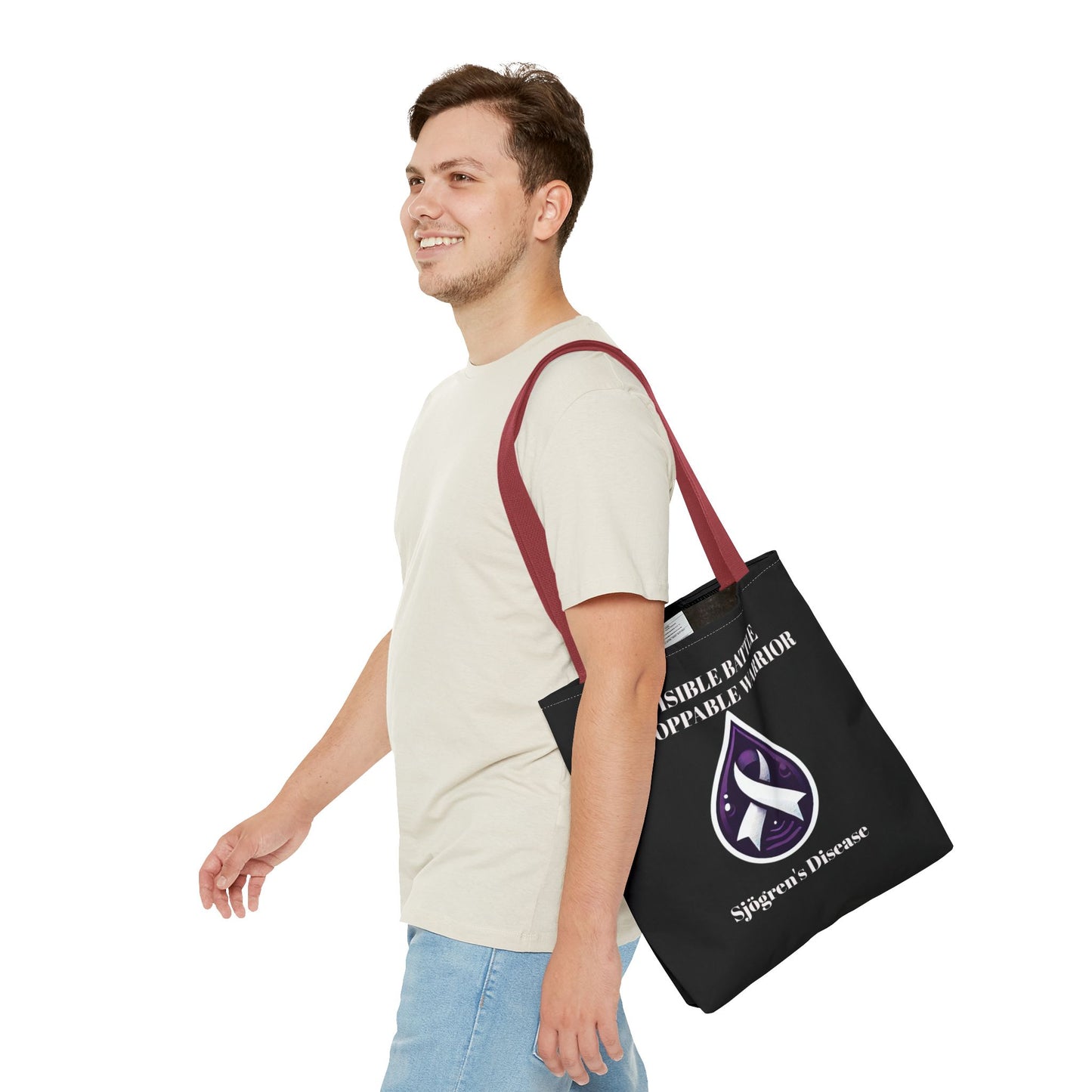 Invisible Battle Unstoppable Warrior Tote Bag - Sjögren's Disease Awareness (Black)