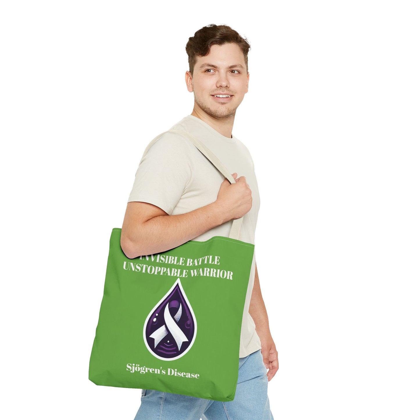 Invisible Battle Unstoppable Warrior Tote Bag - Sjögren's Disease Awareness (Green)
