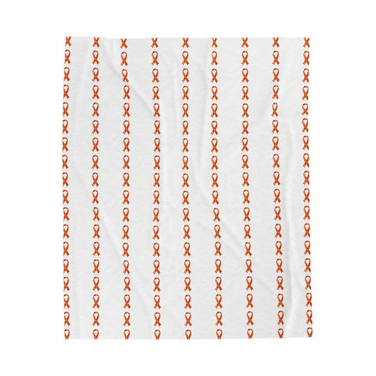 Orange Support/ Awareness Ribbon Velveteen Plush Blanket | Cozy Throw for Support & Comfort (White Background)