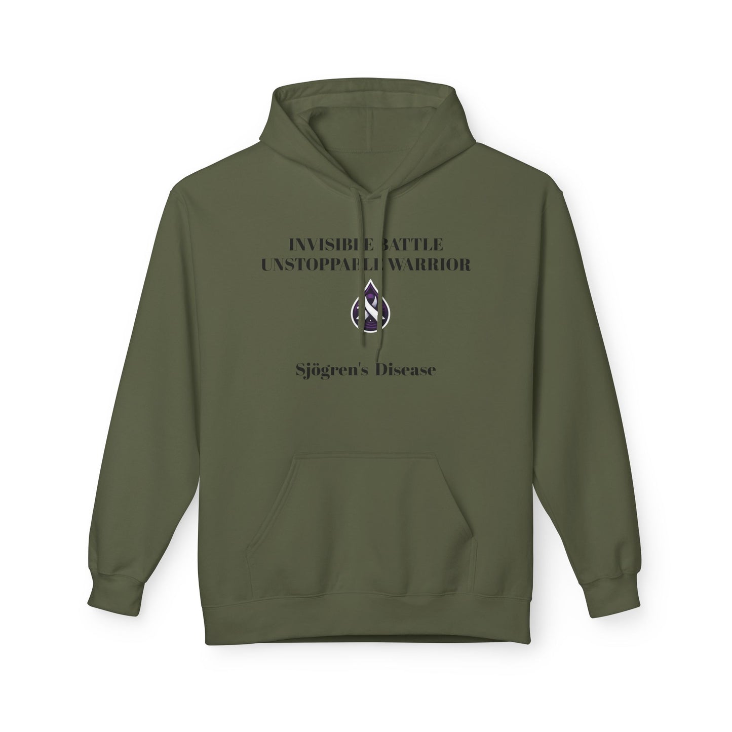 Unisex Fleece Hoodie, Sjögren's Disease - Invisible Battle Unstoppable Warrior (Black Font)