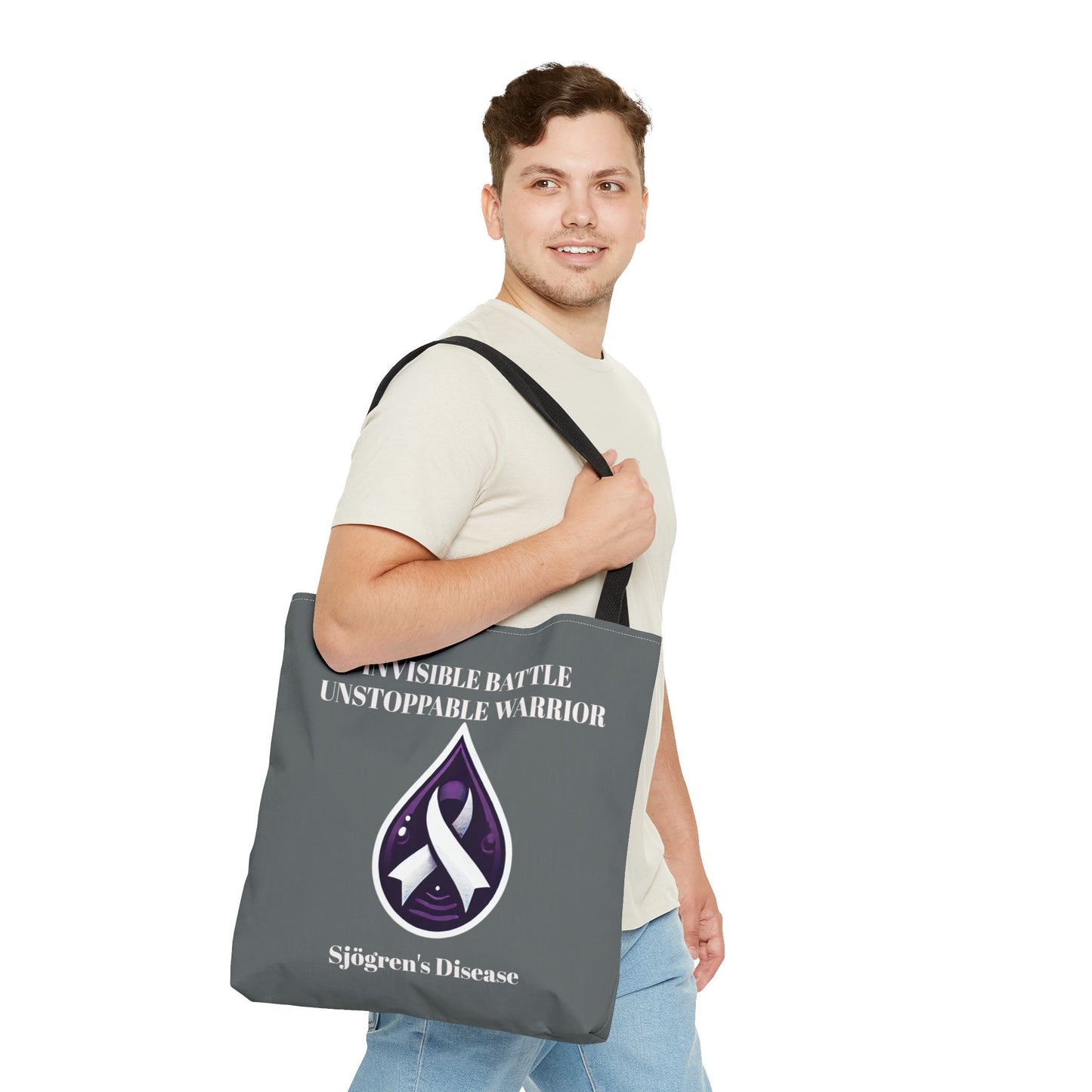 Invisible Battle Unstoppable Warrior Tote Bag - Sjögren's Disease Awareness (Dark Gray)