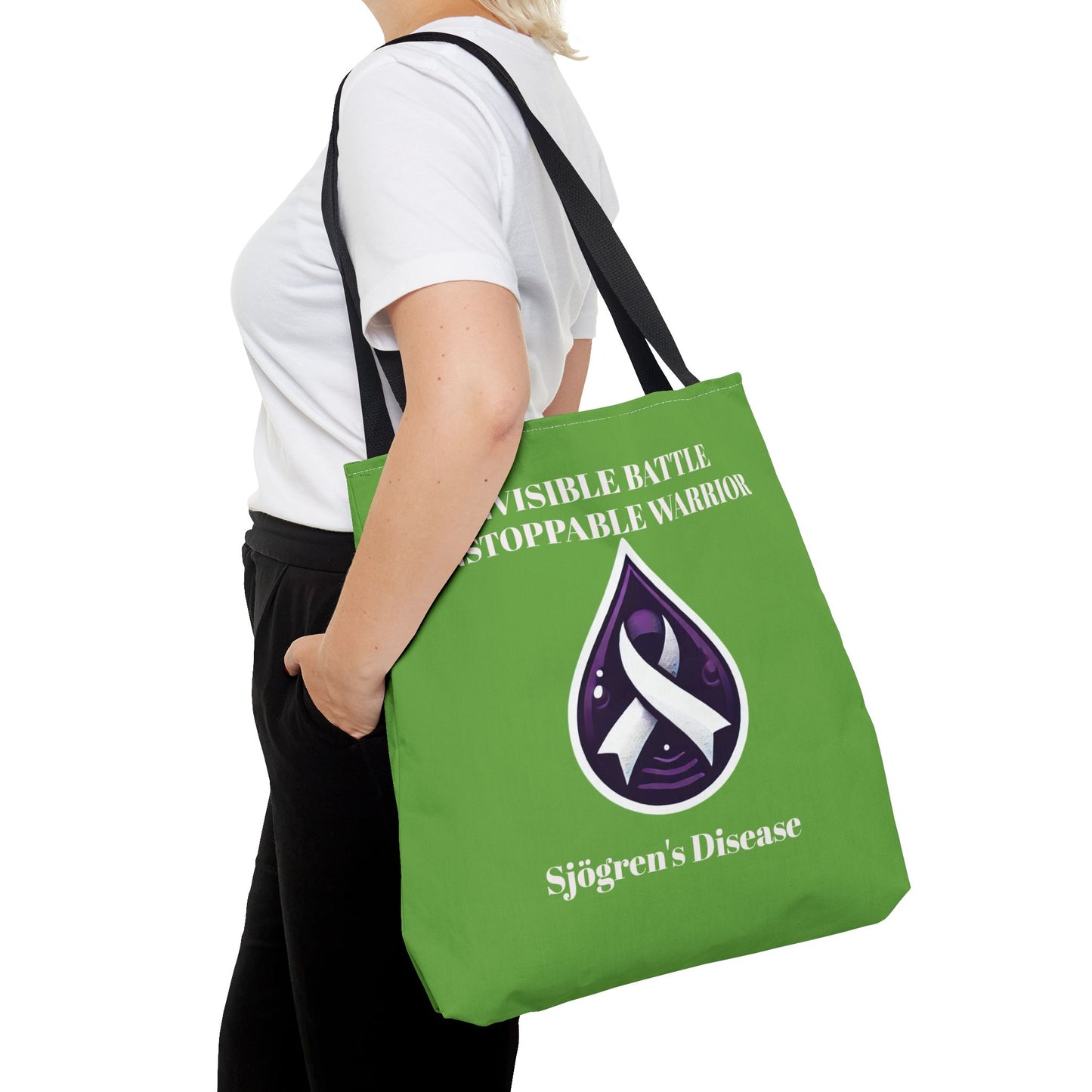 Invisible Battle Unstoppable Warrior Tote Bag - Sjögren's Disease Awareness (Green)