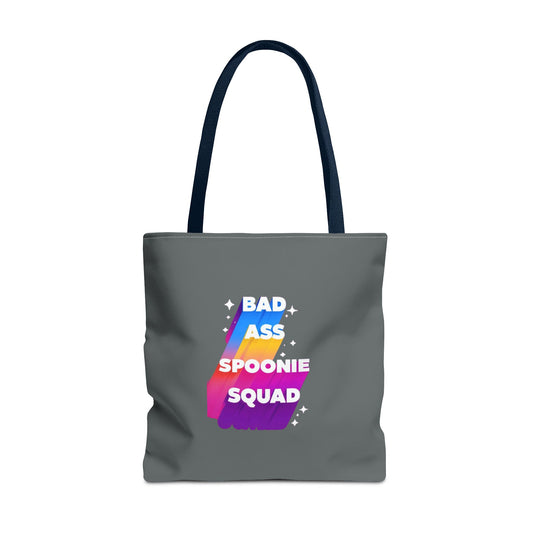 Autoimmune Disease Awareness Tote Bag - "Bad Ass Spoonie Squad" (Dark Grey)