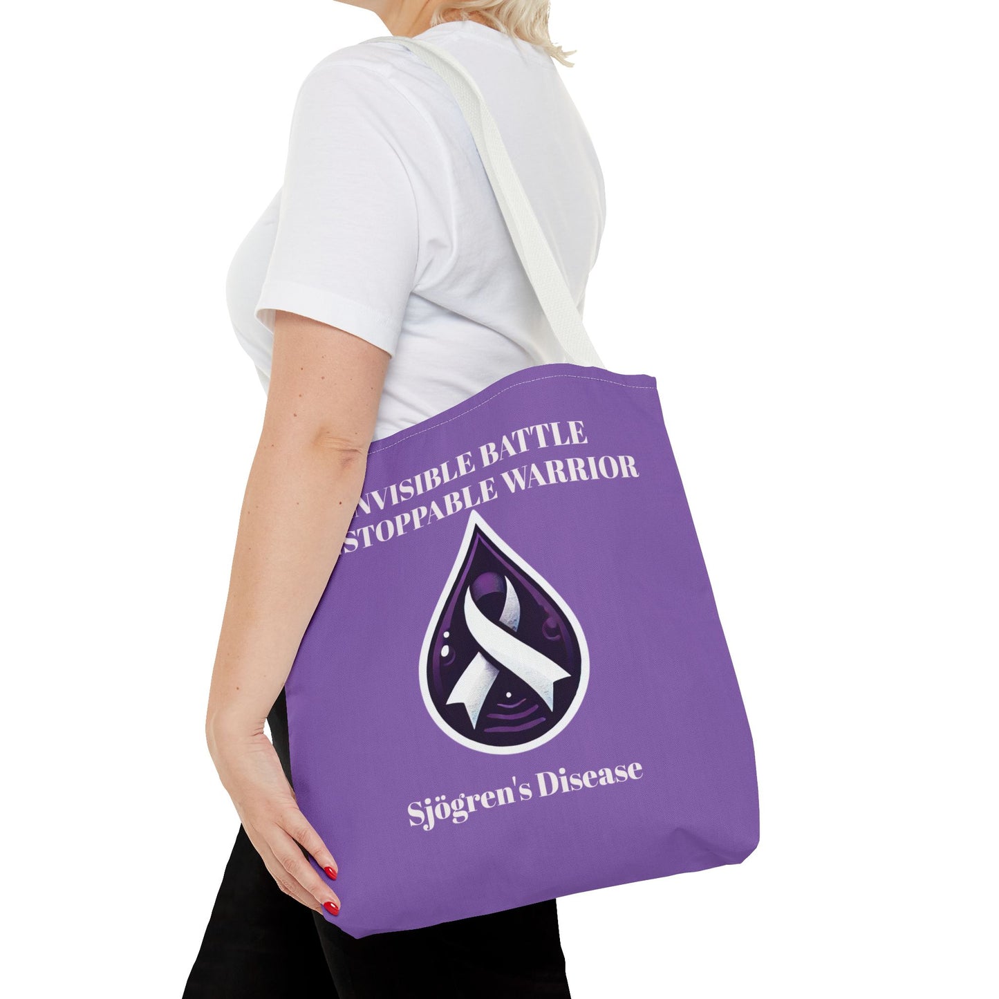 Invisible Battle Unstoppable Warrior Tote Bag - Sjögren's Disease Awareness (Purple)