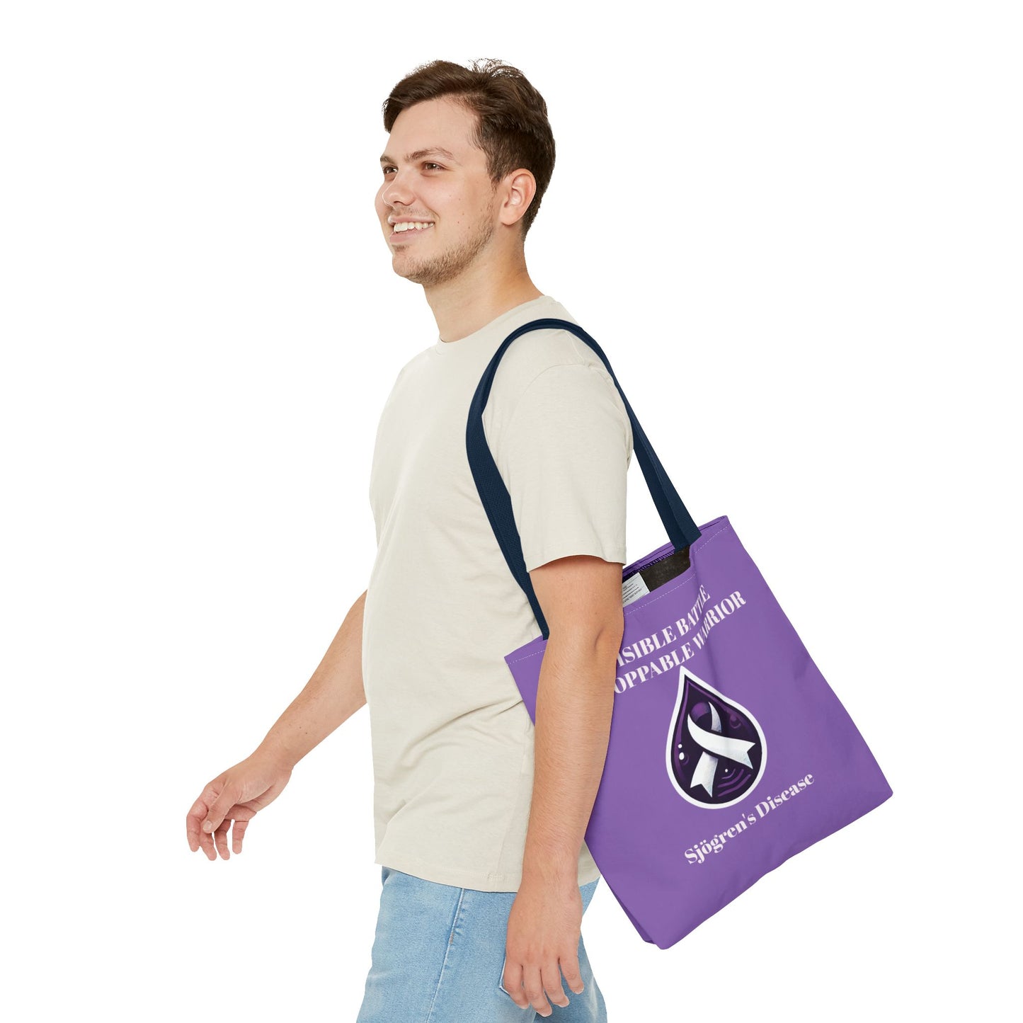 Invisible Battle Unstoppable Warrior Tote Bag - Sjögren's Disease Awareness (Purple)