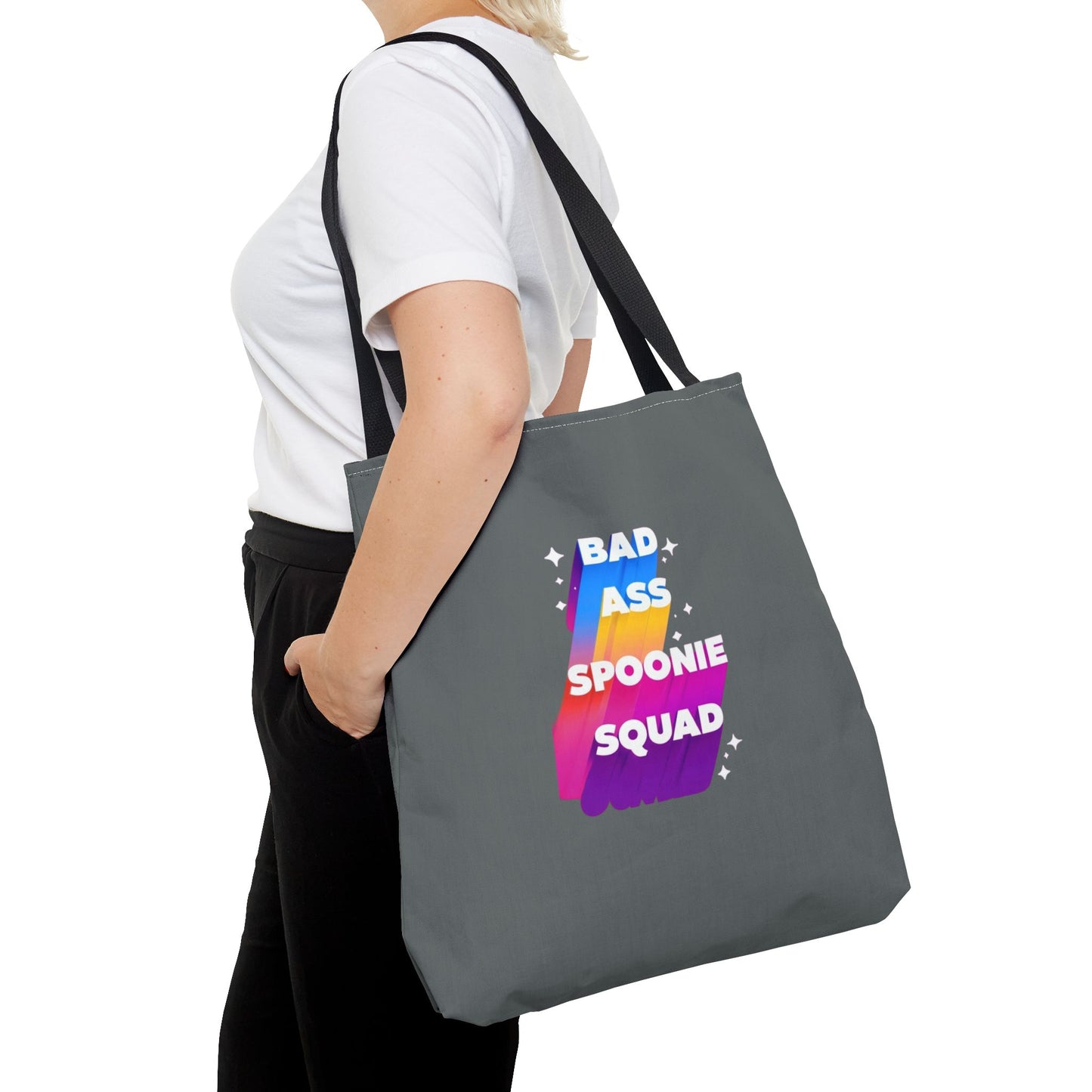 Autoimmune Disease Awareness Tote Bag - "Bad Ass Spoonie Squad" (Dark Grey)