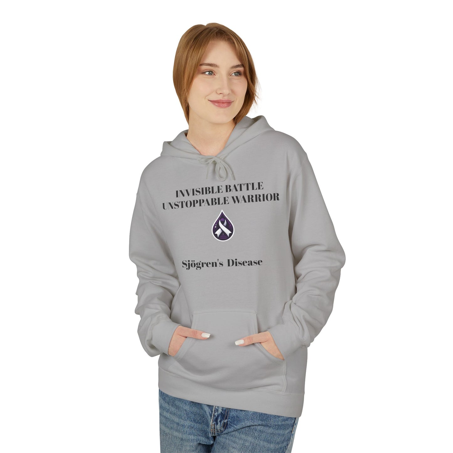 Unisex Fleece Hoodie, Sjögren's Disease - Invisible Battle Unstoppable Warrior (Black Font)