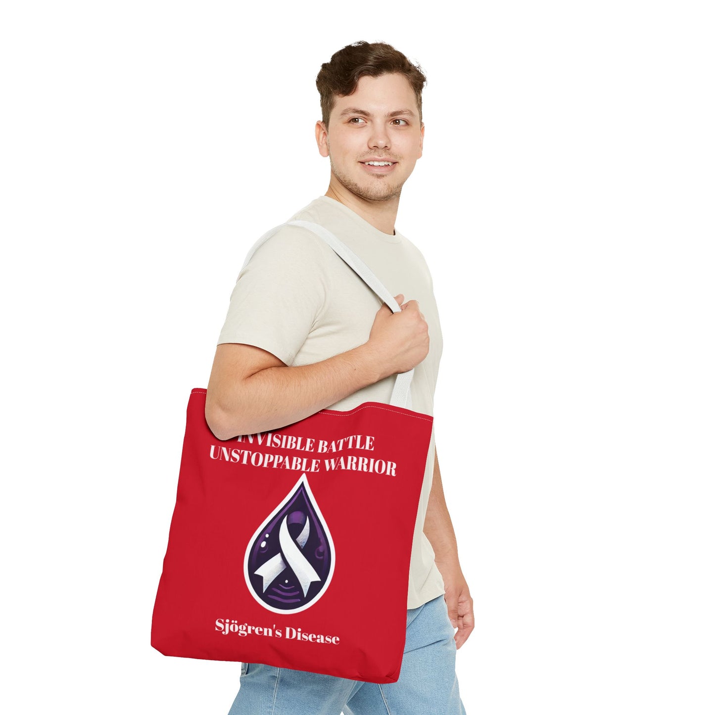 Invisible Battle Unstoppable Warrior Tote Bag - Sjögren's Disease Awareness (Red)