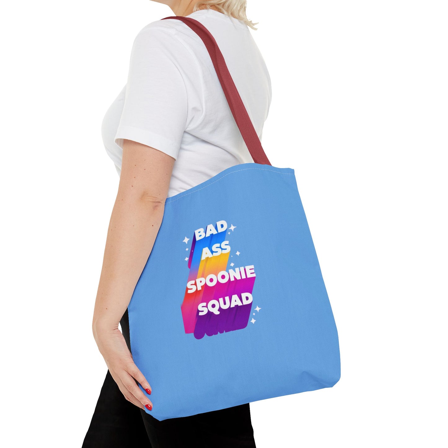 Autoimmune Disease Awareness Tote Bag - "Big Ass Spoonie Squad" (Light Blue)