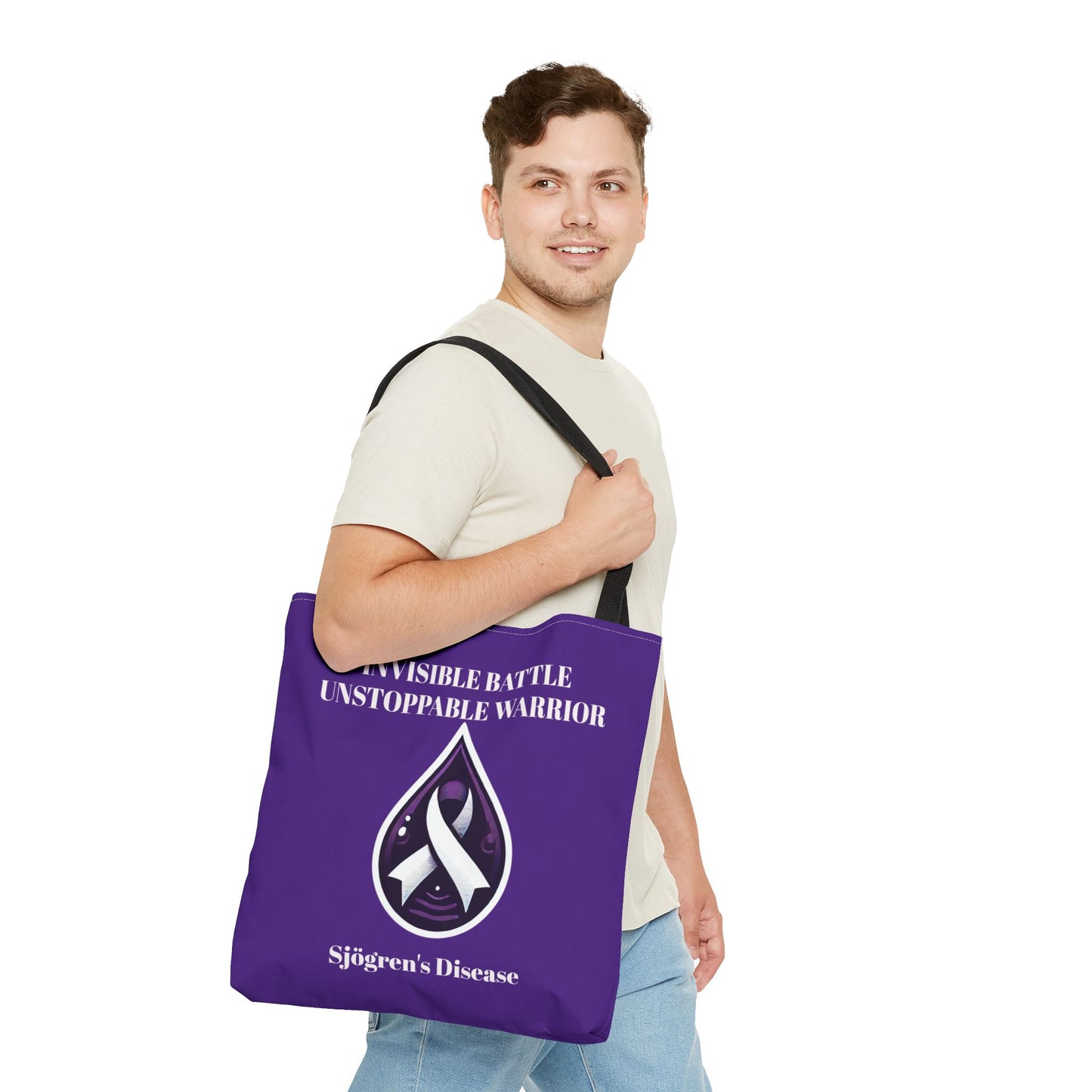Invisible Battle Unstoppable Warrior Tote Bag - Sjögren's Disease Awareness (Dark Purple)