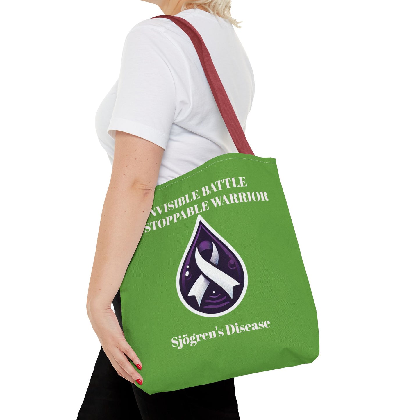 Invisible Battle Unstoppable Warrior Tote Bag - Sjögren's Disease Awareness (Green)
