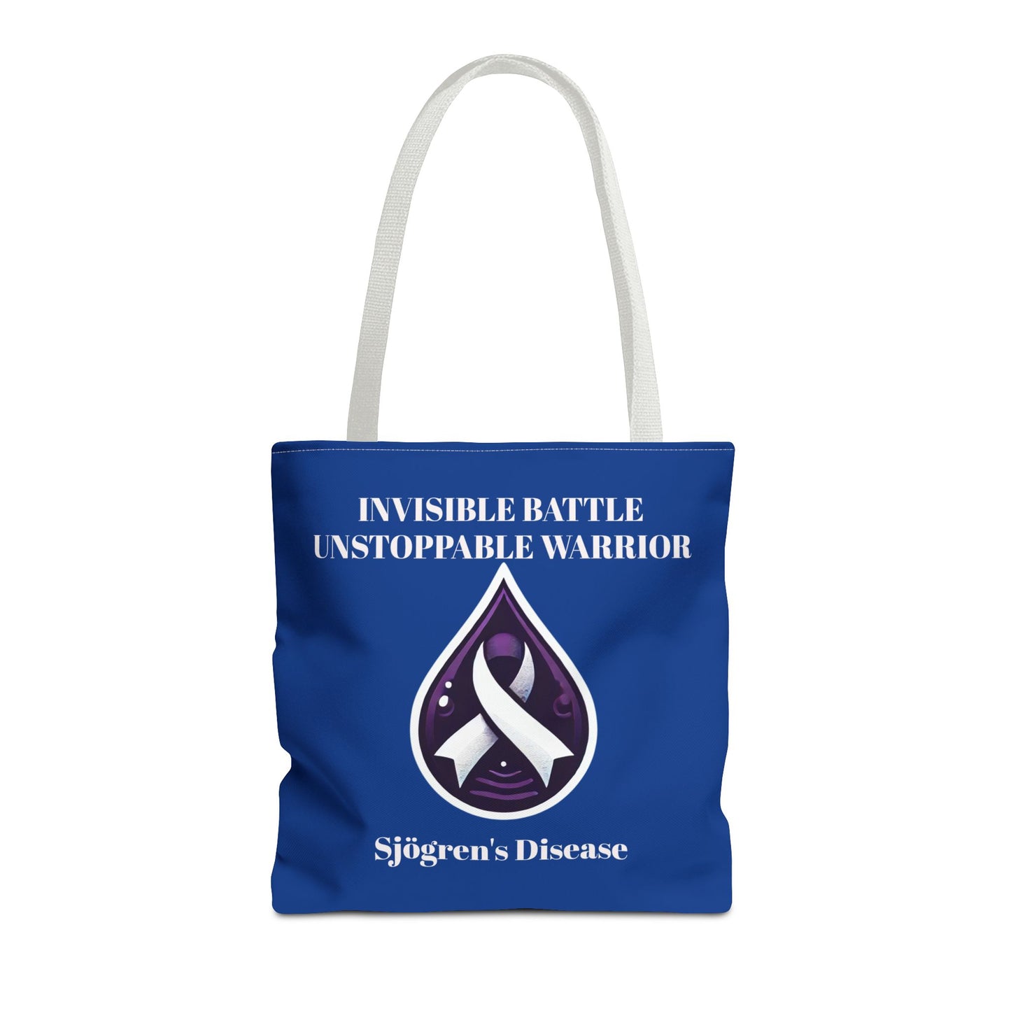 Invisible Battle Unstoppable Warrior Tote Bag - Sjögren's Disease Awareness (Dark Blue)