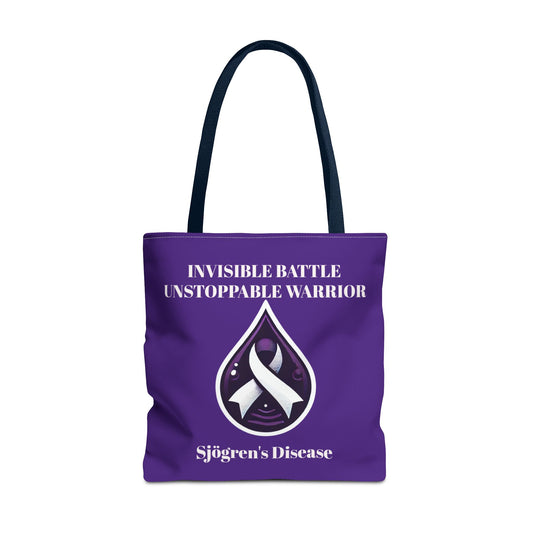 Invisible Battle Unstoppable Warrior Tote Bag - Sjögren's Disease Awareness (Dark Purple)