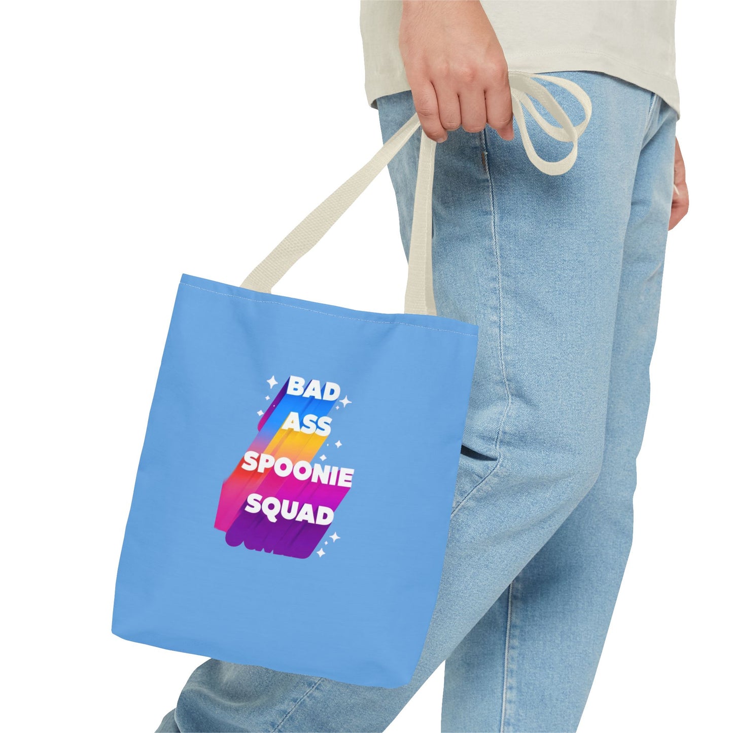Autoimmune Disease Awareness Tote Bag - "Big Ass Spoonie Squad" (Light Blue)