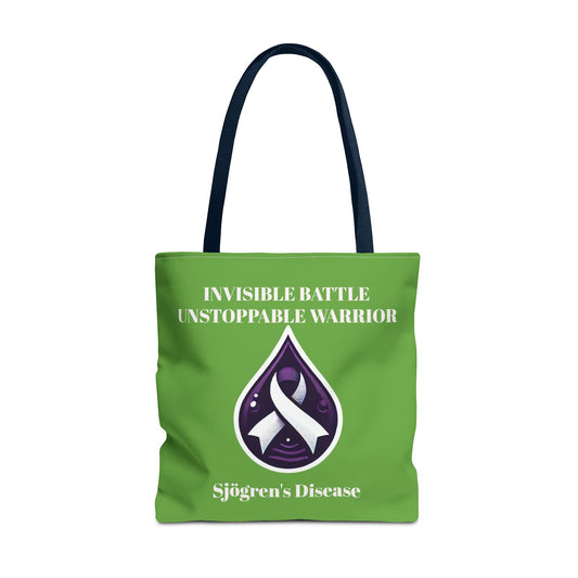 Invisible Battle Unstoppable Warrior Tote Bag - Sjögren's Disease Awareness (Green)