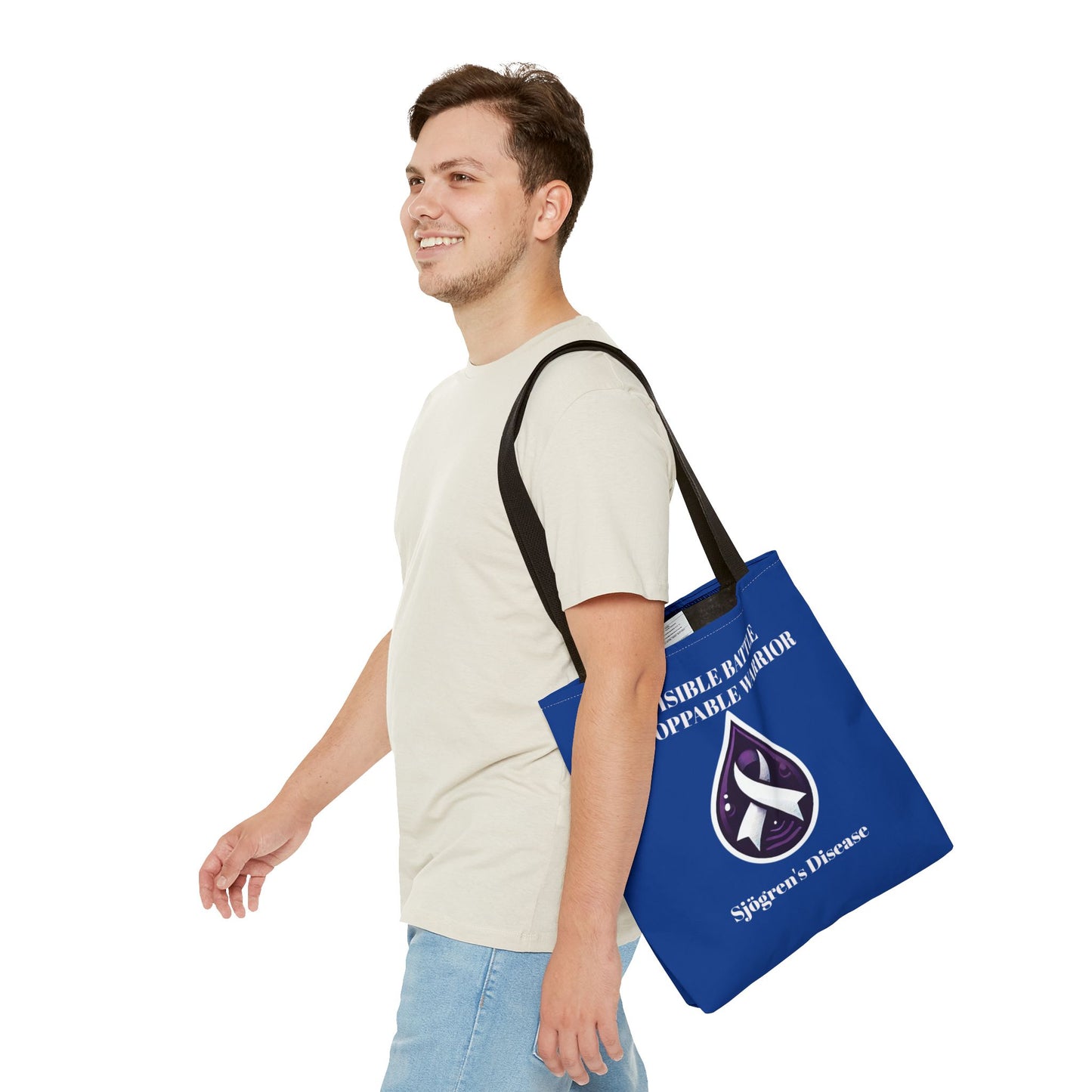 Invisible Battle Unstoppable Warrior Tote Bag - Sjögren's Disease Awareness (Dark Blue)