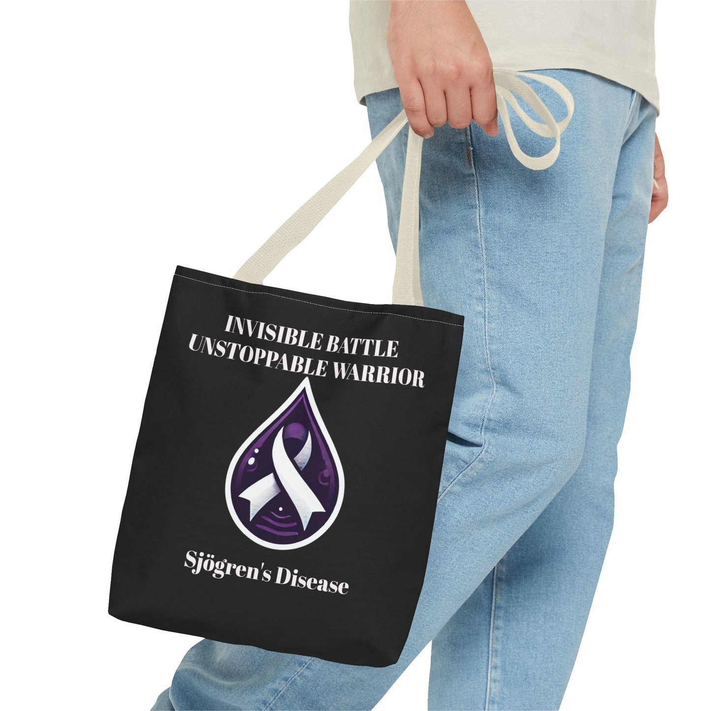 Invisible Battle Unstoppable Warrior Tote Bag - Sjögren's Disease Awareness (Black)