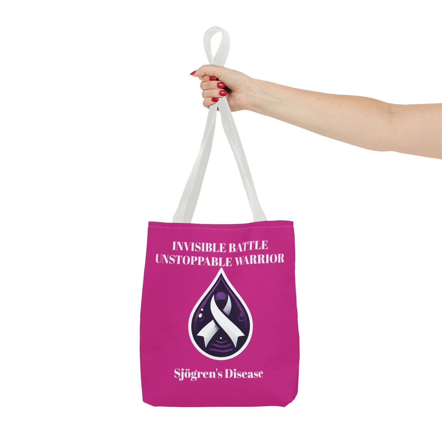 Invisible Battle Unstoppable Warrior Tote Bag - Sjögren's Disease Awareness (Dark Pink)