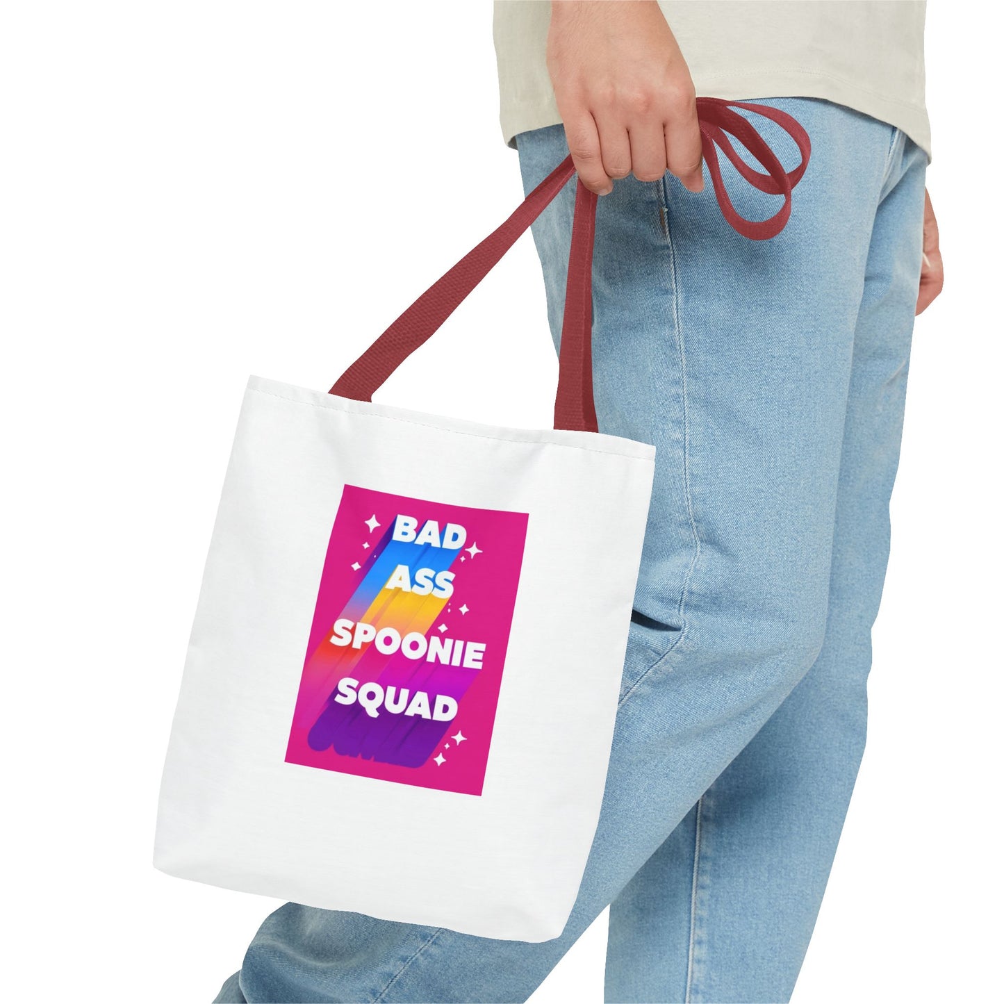 Autoimmune Disease Awareness Tote Bag - "Bad Ass Spoonie Squad" (White)