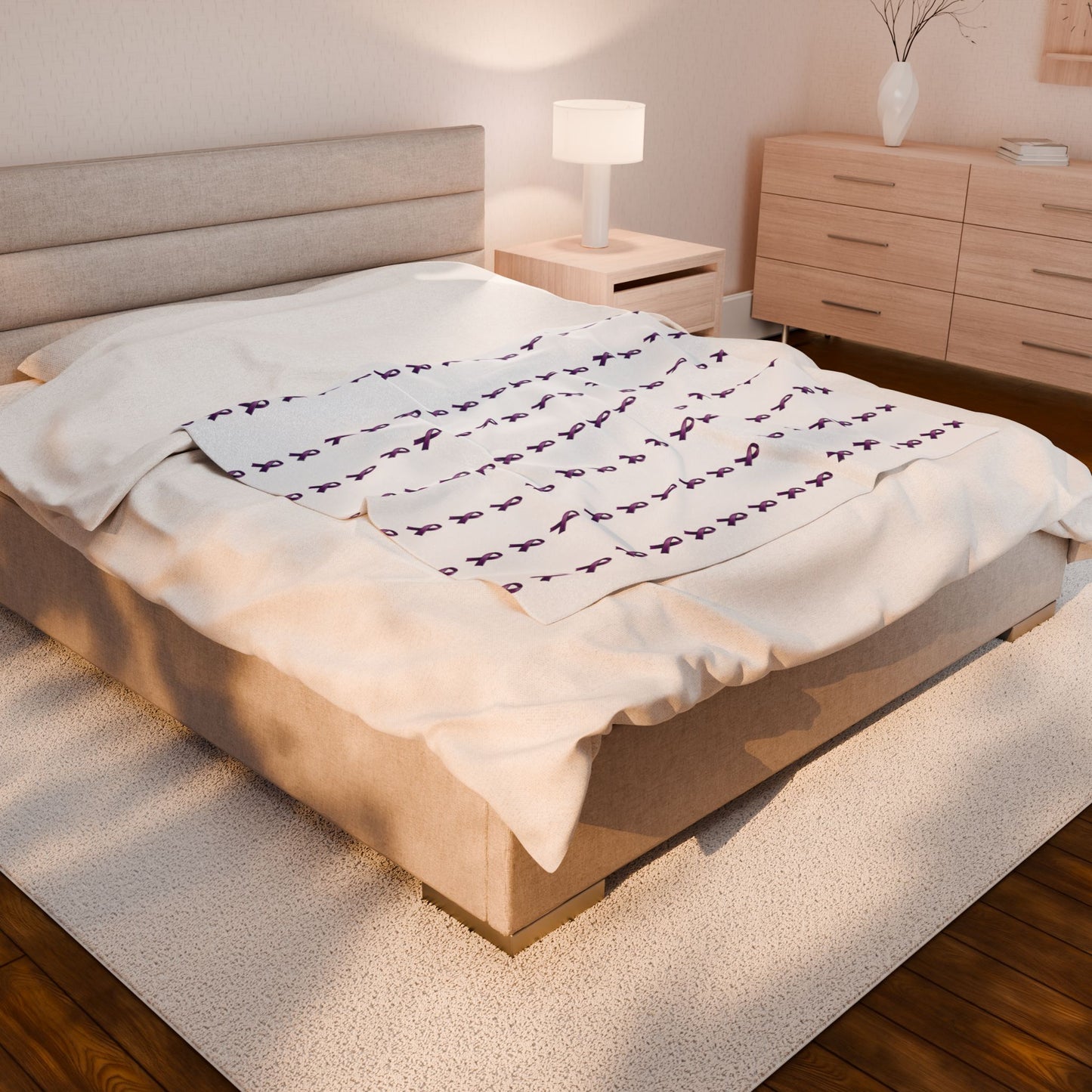 Purple Support/ Awareness Ribbon Velveteen Plush Blanket | Cozy Throw for Support & Comfort (White Background)
