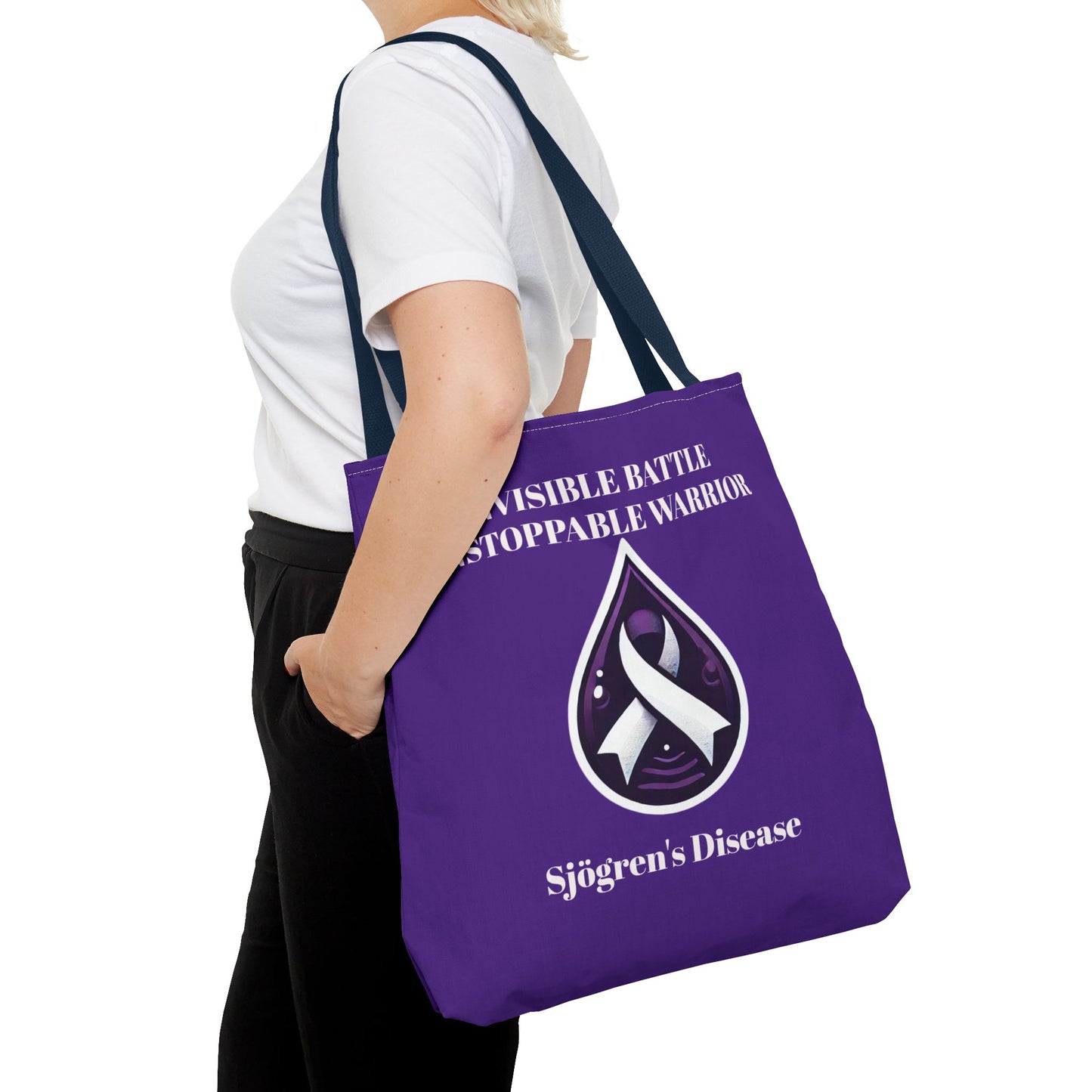 Invisible Battle Unstoppable Warrior Tote Bag - Sjögren's Disease Awareness (Dark Purple)