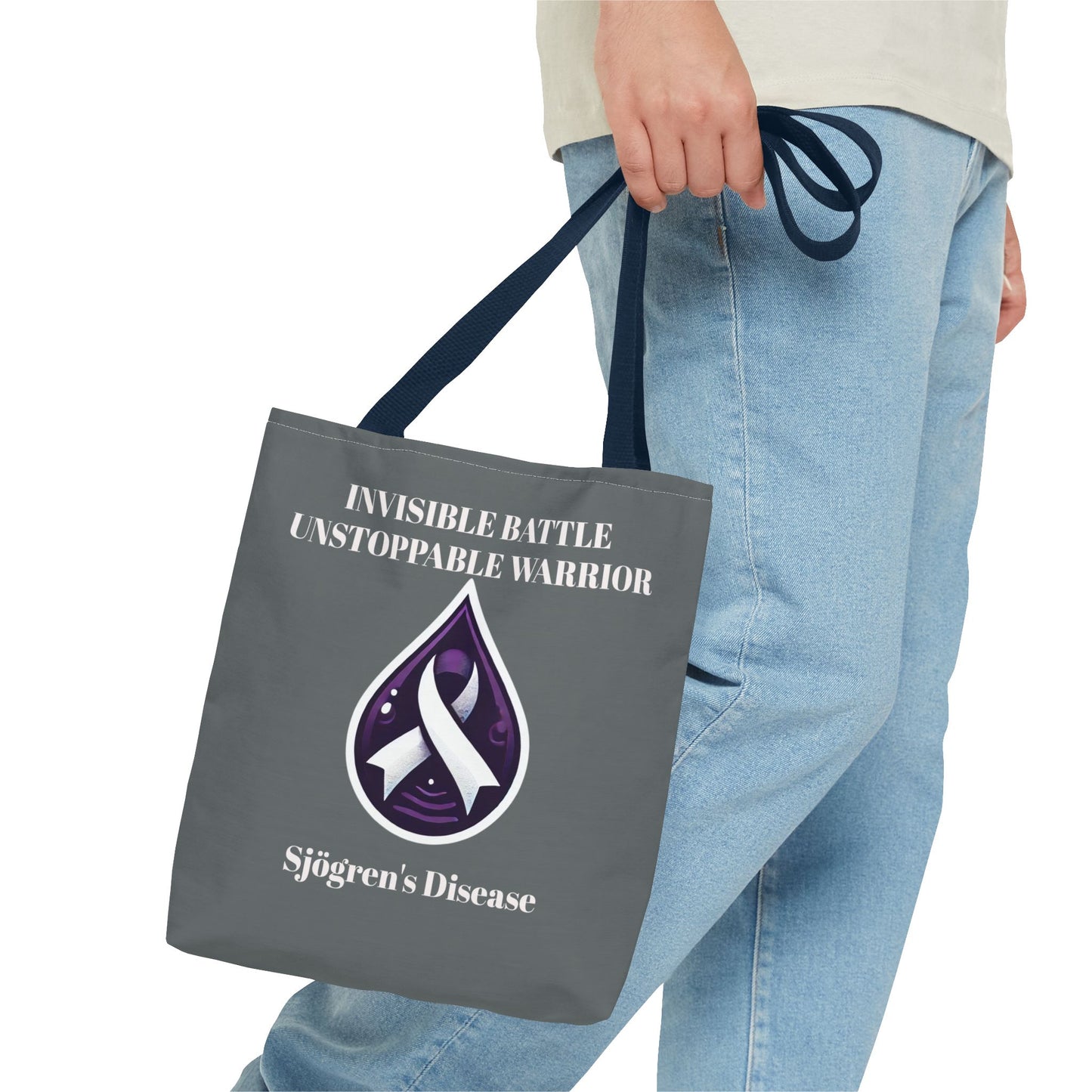 Invisible Battle Unstoppable Warrior Tote Bag - Sjögren's Disease Awareness (Dark Gray)