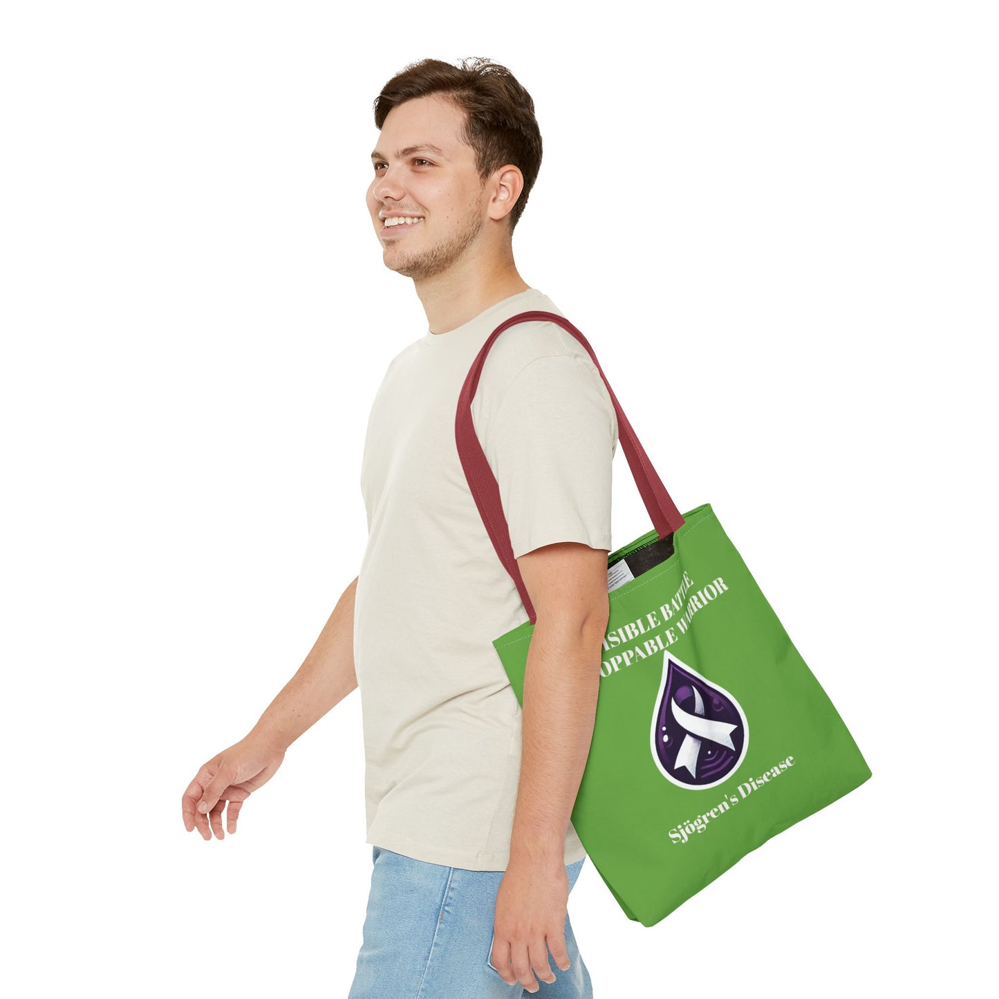 Invisible Battle Unstoppable Warrior Tote Bag - Sjögren's Disease Awareness (Green)