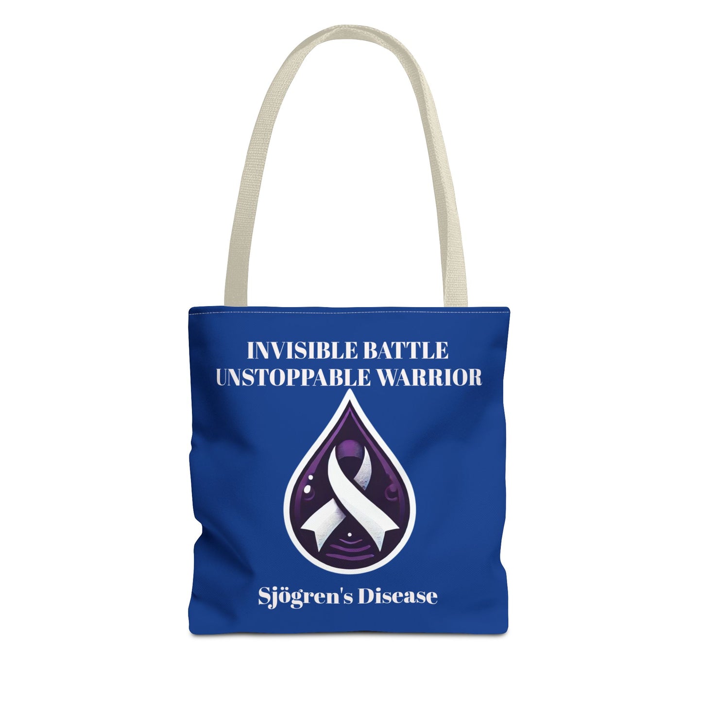 Invisible Battle Unstoppable Warrior Tote Bag - Sjögren's Disease Awareness (Dark Blue)