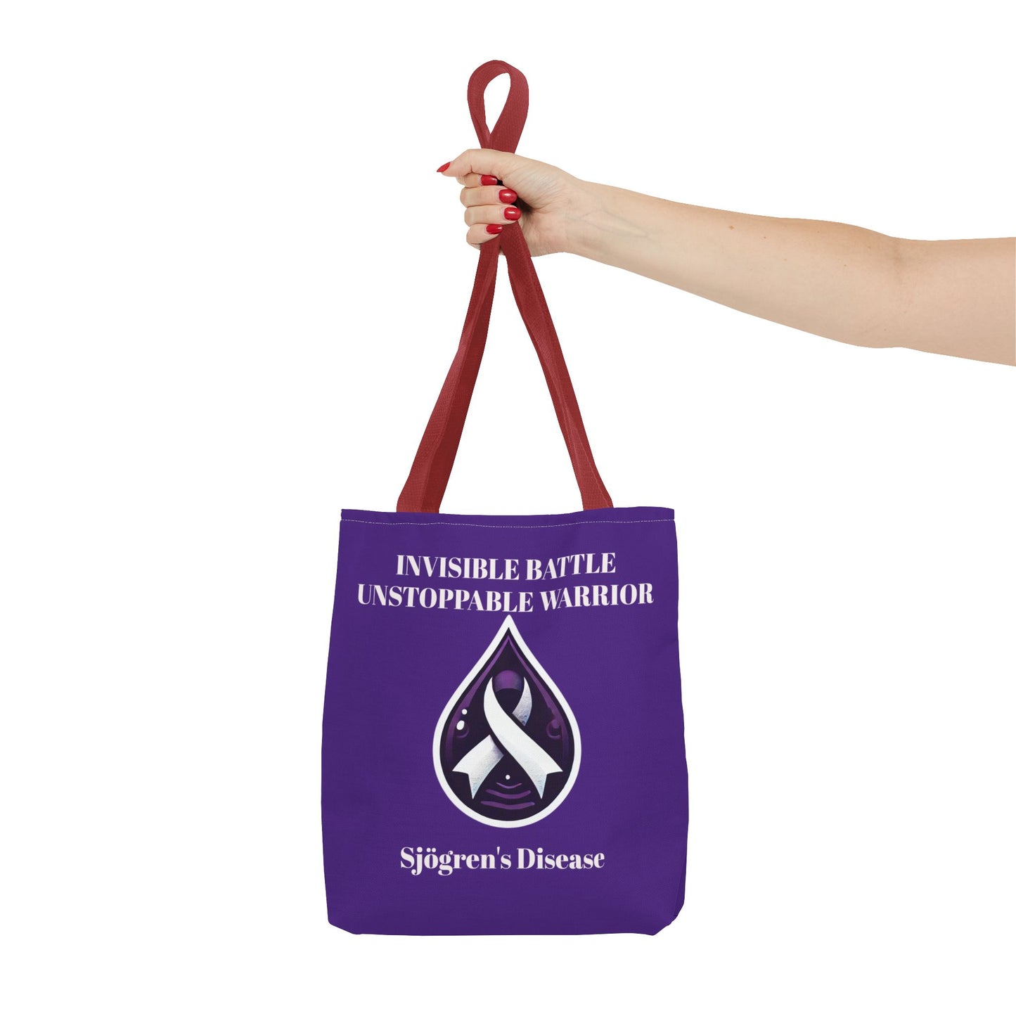 Invisible Battle Unstoppable Warrior Tote Bag - Sjögren's Disease Awareness (Dark Purple)