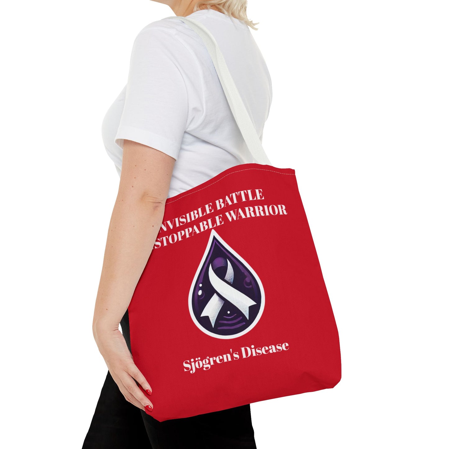 Invisible Battle Unstoppable Warrior Tote Bag - Sjögren's Disease Awareness (Red)