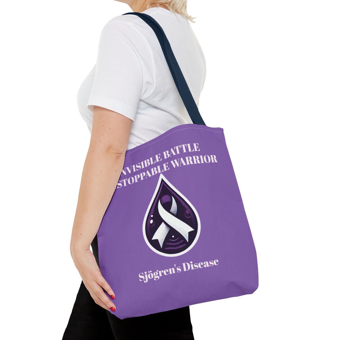 Invisible Battle Unstoppable Warrior Tote Bag - Sjögren's Disease Awareness (Purple)
